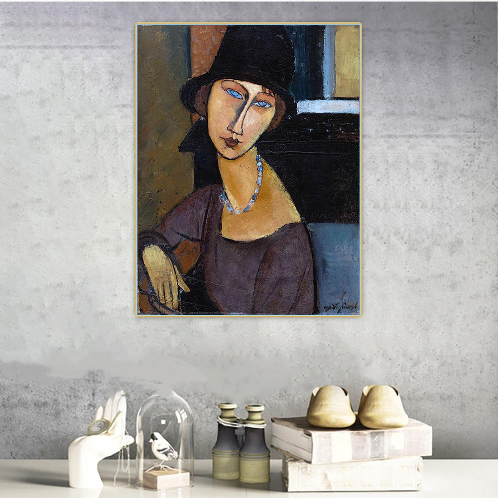 Yangld Canvas Prints Amedeo Modigliani《Jeanne Hebuterne With Hat And Necklace》Canvas Oil Painting Art Aesthetic Wall Home Decor 50X80cm Frameless