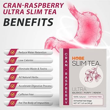 Hobe Labs Cran-Raspberry Tea - Natural Herbal Infusion for Body Balance and Refreshment - Caffeine-Free (48 Tea Bags)