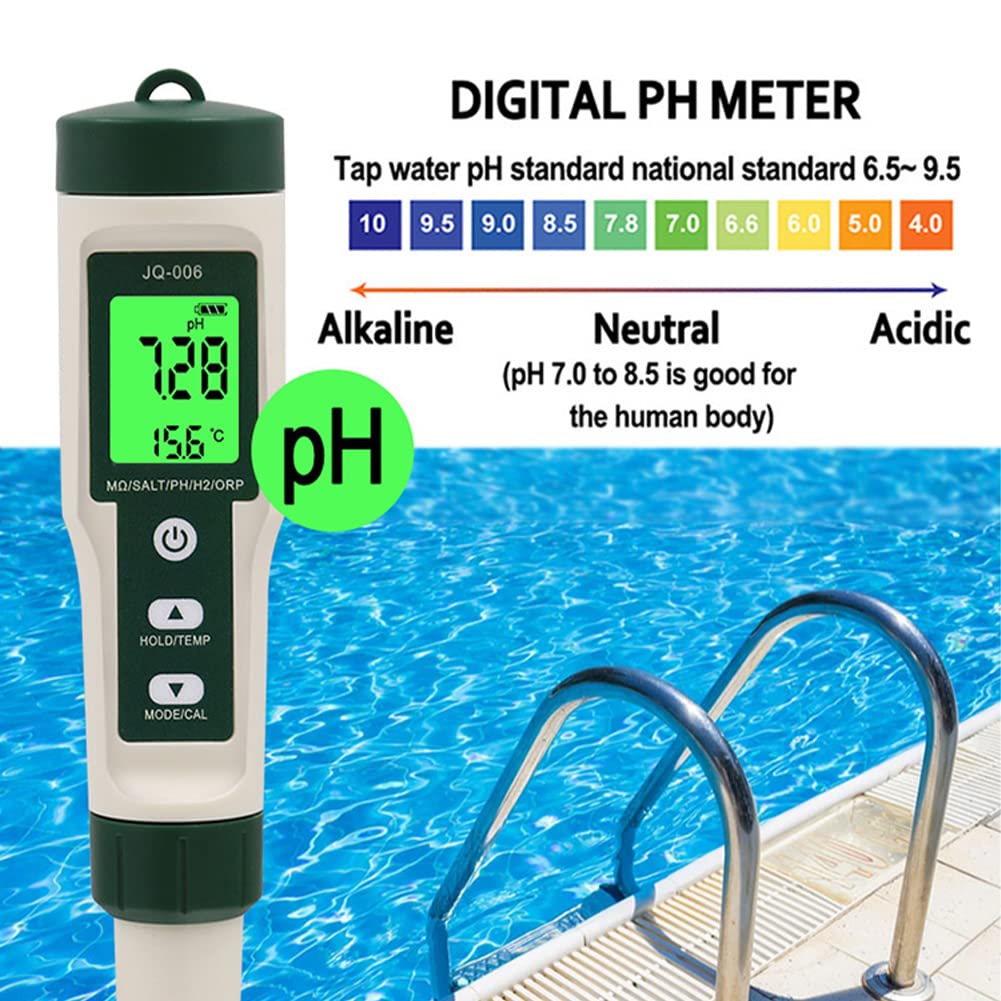 10 in 1 Wasserqualität Tester PH/TDS/SALT/SG/ORP/EC/Hydrogen/Resistivität/TEMP/Nährstoff Professionelle hohe Genauigkeit Prüfung Stift mit LCD für Trinkwasser Schwimmbad Aquarium (01)