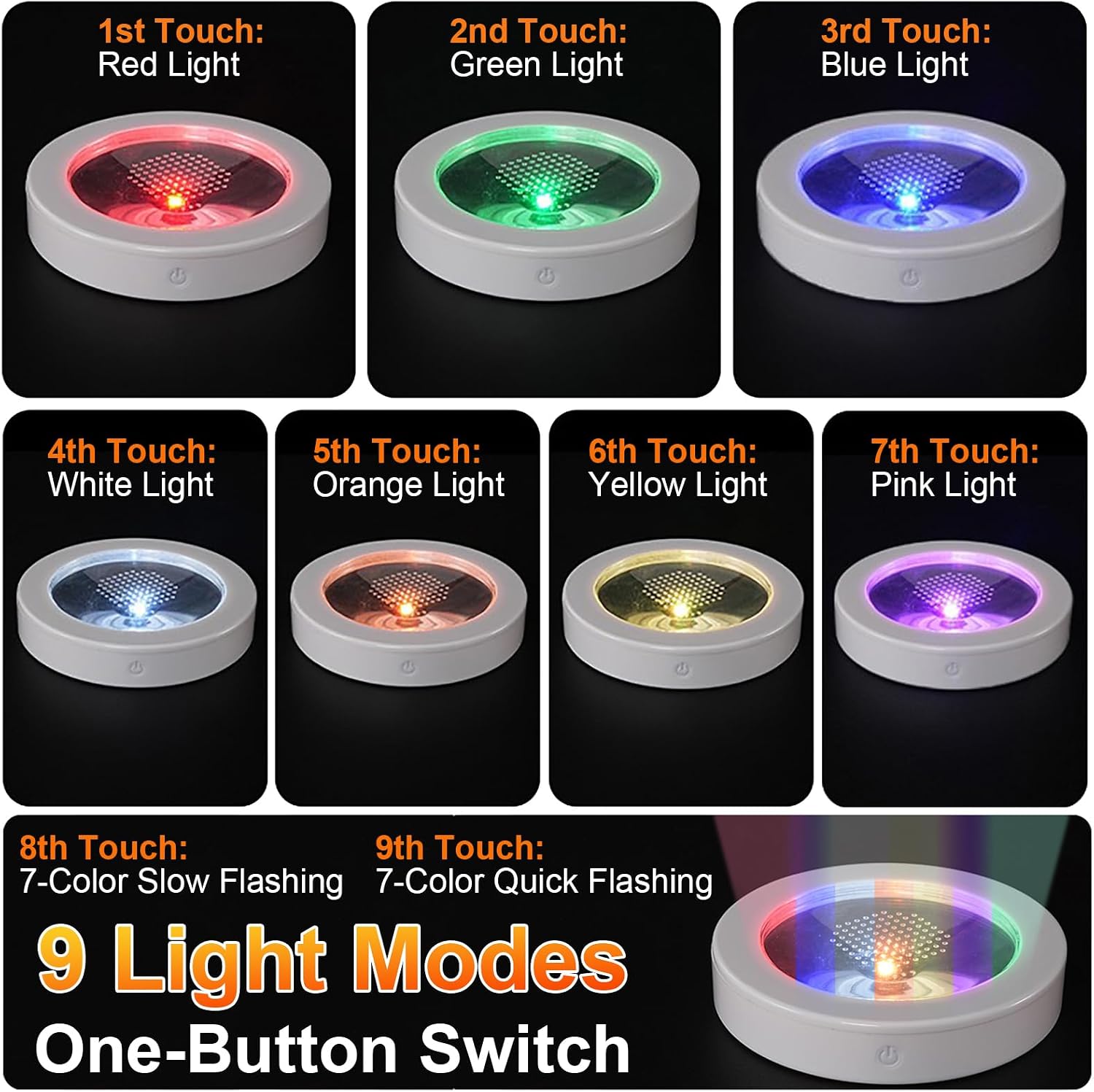 Rechargeable LED Coaster, 7 Static Colors & 2 Color Change Modes, Light Up Coaster for Drinks Bar Wedding Party Home Decorations (White) image 2