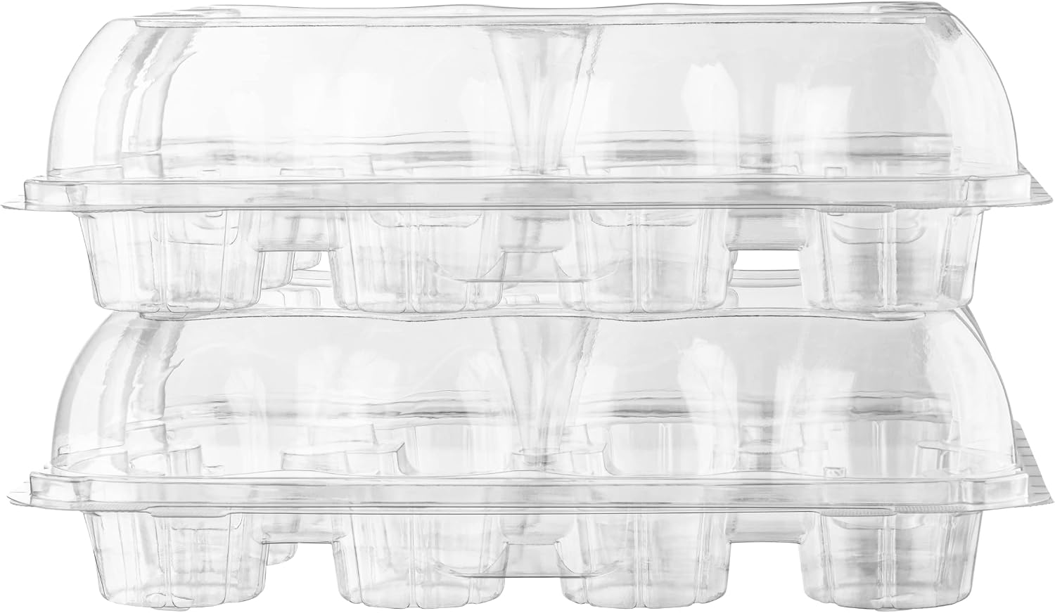 Plastic Cupcake Containers Boxes | 12 Compartment – 8 Pack | Disposable High Dome Dozen Cupcake Holder With Lid Bulk | Extra Sturdy Stackable Cupcake Boxes | Durable Muffin Packaging Transporter To Go
