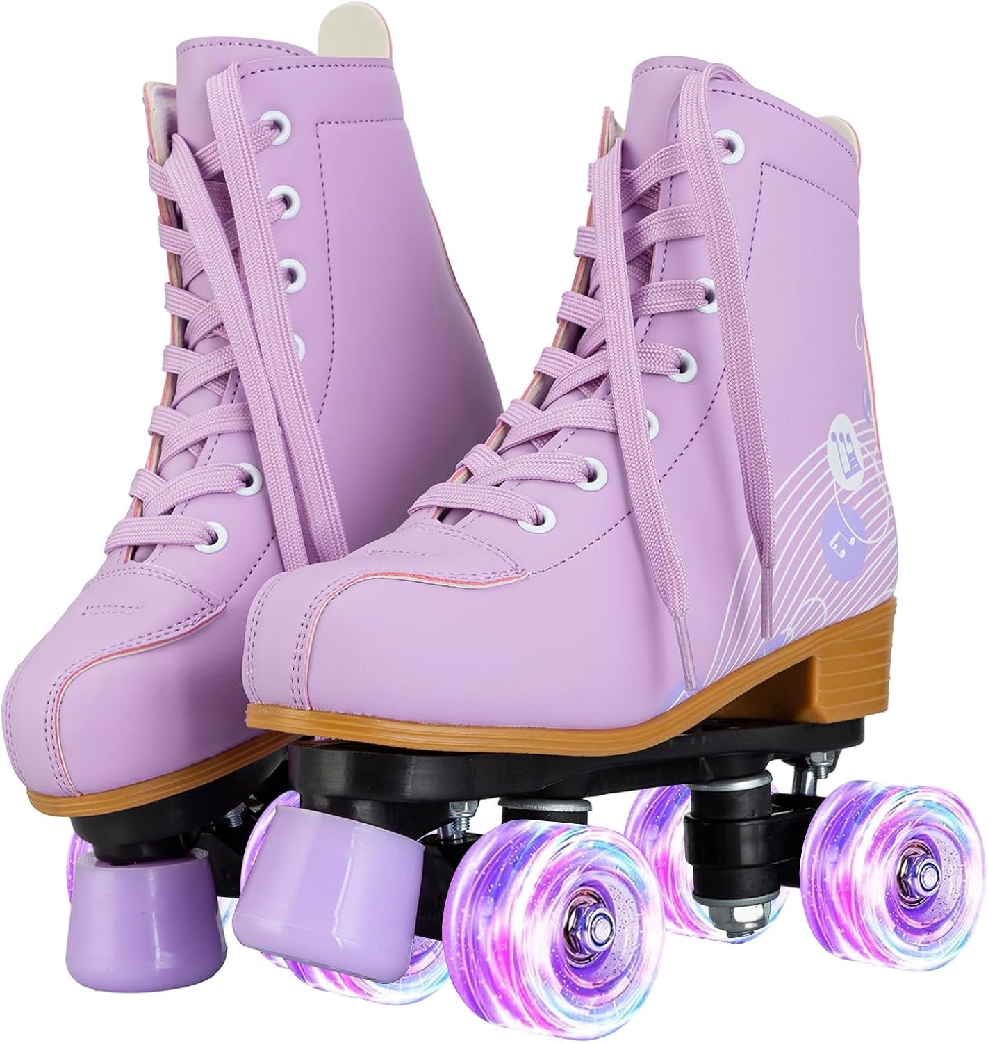 YYW Roller Skates for Girls and Women, Fantastic Pink Purple PU Leather Light Up Kids Youth Roller Skates, Indoor Outdoor