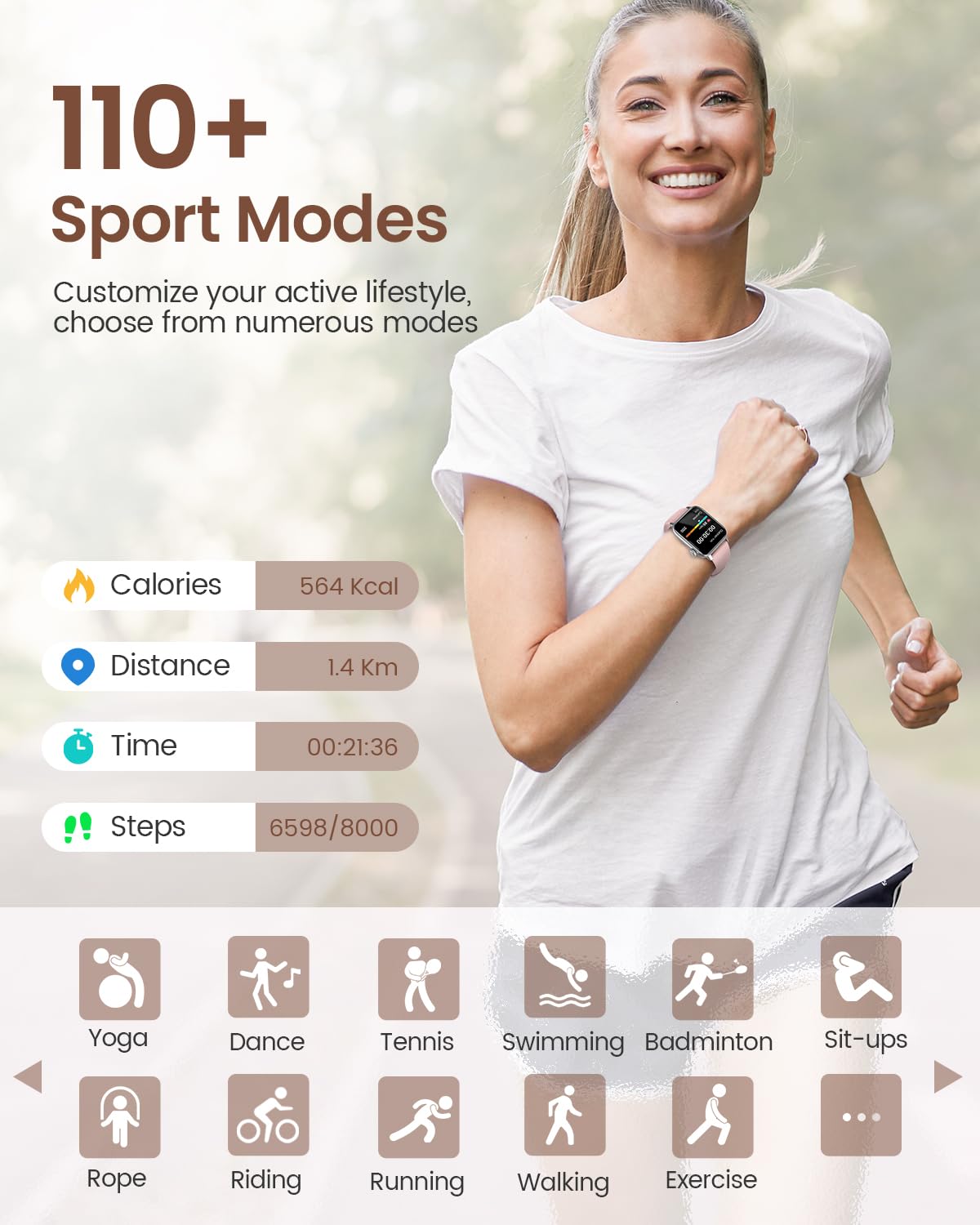 BANLVS Smartwatch Donna con Chiamate, 1.85" Orologio Smartwatch 3 Cinturini 110+ modalità Sportive con SpO2/Sonno/Contapassi, Impermeabile IP68 Fitness Tracker per iOS Android, Argento