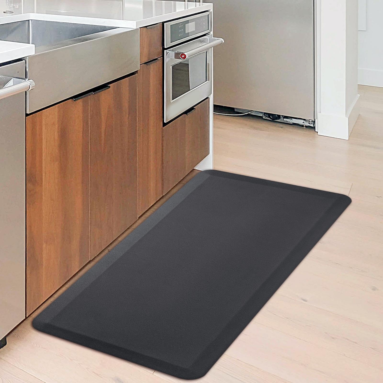 Qianly Alfombra Antifatiga Alfombra para Cocina Tapete Antideslizante Ergonómico Impermeable Material PU Superficie Lavable Adecuada para Cocina Baño, Gris, Individual