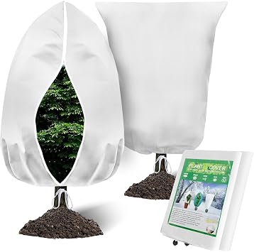 Winter Plant Covers Freeze Protection, 2 Pack Frost Covers 47.3" X 71", with Zipper and Drawstring Reusable, 2.36 oz/yd2 Frost Blankets for Outdoor Plants, for Potted Shrubs Fruit Trees
