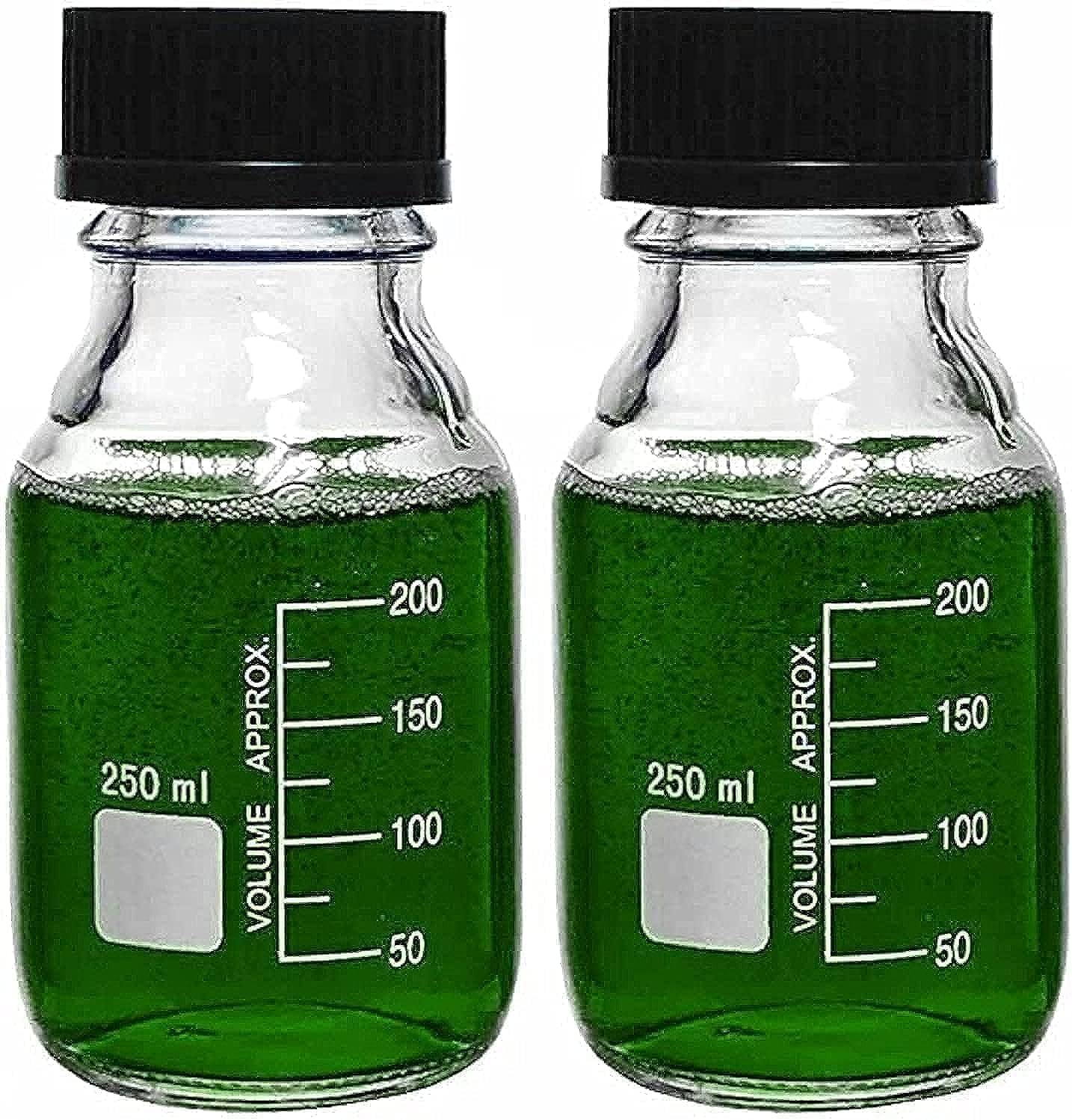 King Mariot Medical Equipments Pack of 2 Heavy Duty 250ml Glass Round Storage Reagent Bottle Glassware set with Screw cap, For Labware Biology Chemistry Laboratory Industrial Culture