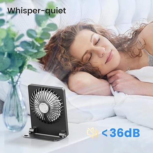Miniatura 6 de TriPole Mini ventilador de escritorio portátil recargable, ultra silencioso, ventilador de viaje personal de 4.5 pulgadas con inclinación de 180