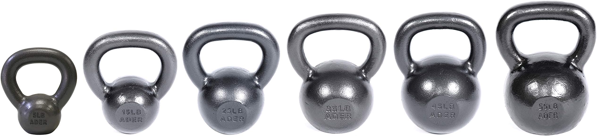 Ader Sporting Goods Premier Kettlebell Set (5, 15, 25, 35, 45, 55 lbs) with DVD and Gym Chalk Ball
