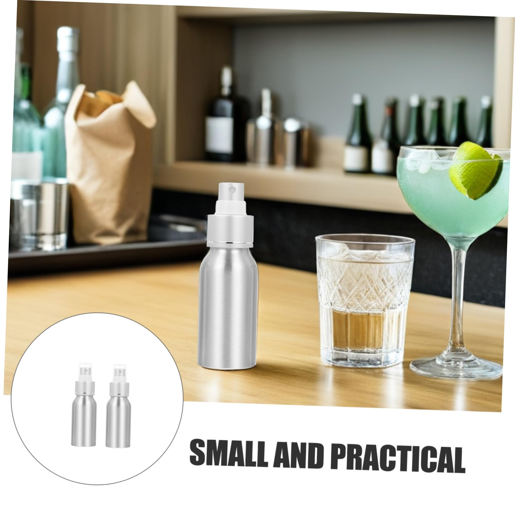 2 Stück 50ml Wiederbefüllbare Sprühflasche aus Aluminium und Pp | Silberfarbig, Tragbar für Riegel und Home Bar, Geeignet für Wasser und Duftstoffe