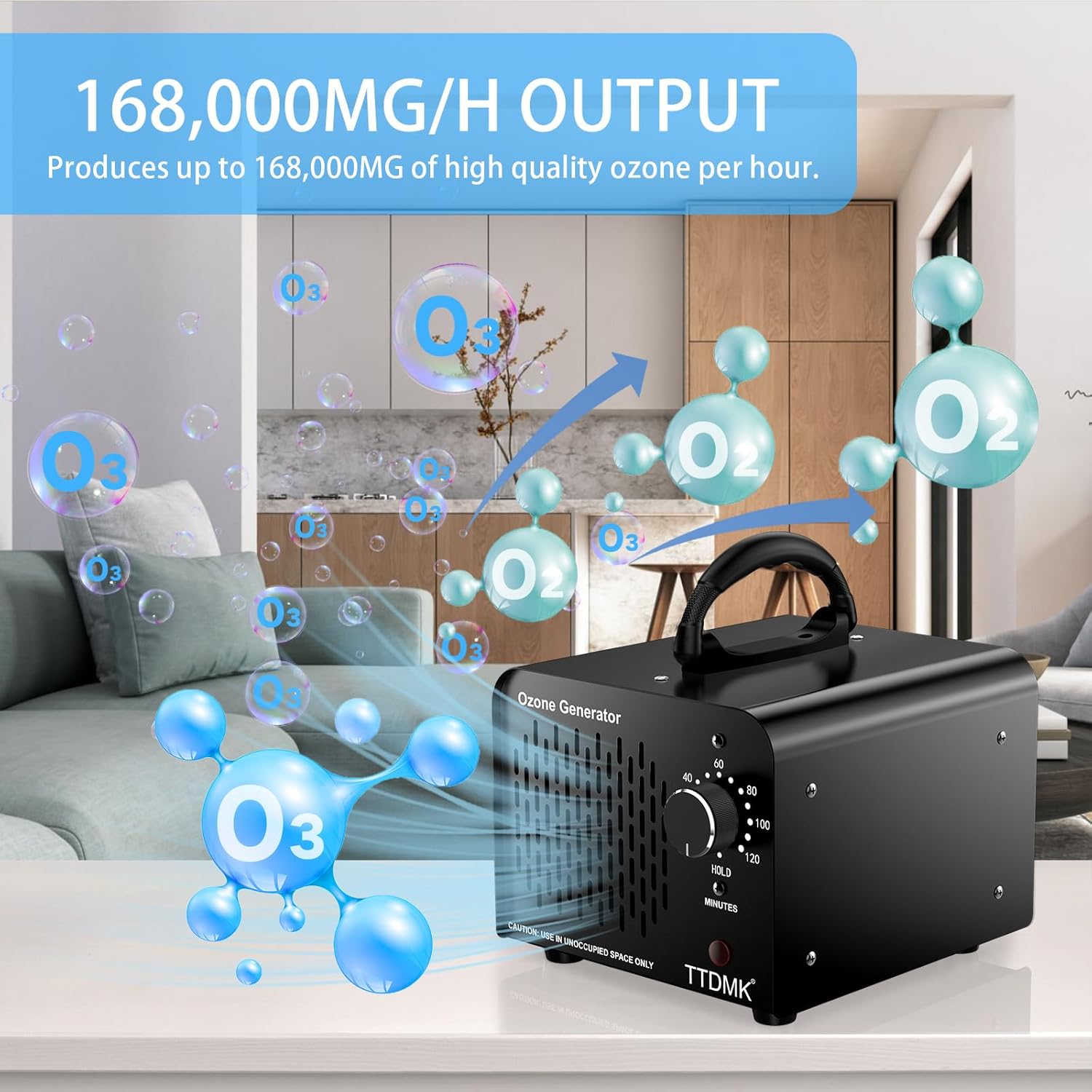 Ozone Generator 168,000mg/h, Commercial Ozone Machine Odor Removal, High Capacity Ozone Machine, Home Ozone Generator for Car, Home, Smoke, Pet, etc (Black) - by TTDMK