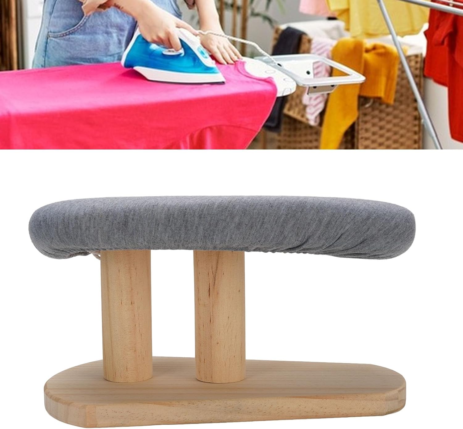 Sleeve Desk Ironing Board with Wood Support Base Portable Tabletop Ironing Stool for Home Sewing