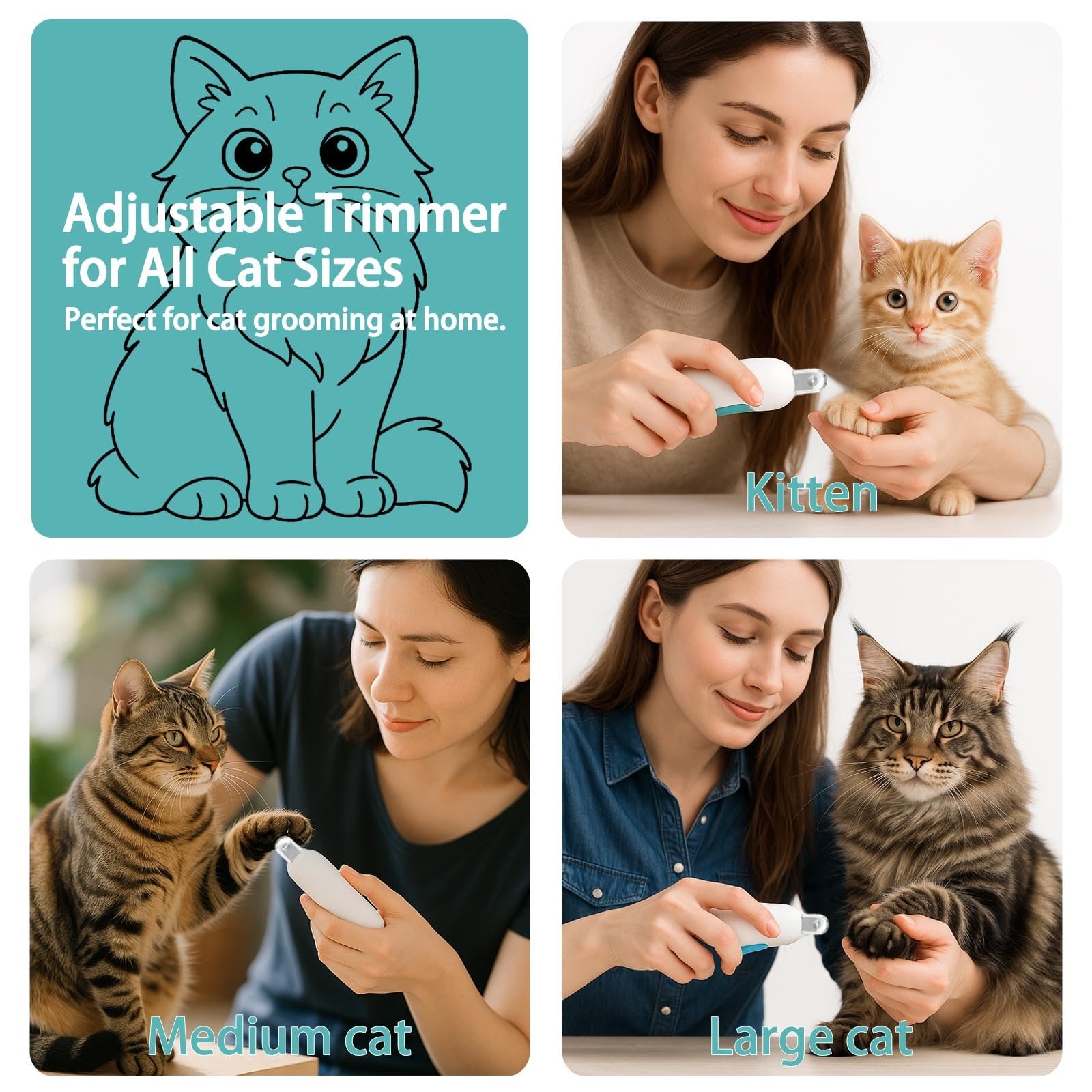 Cortaúñas para gatos y gatitos pequeños, cortaúñas seguro con guía ajustable de 3 tamaños y lima de uñas, protector antisalpicaduras para un aseo fácil y sin estrés de mascotas en casa