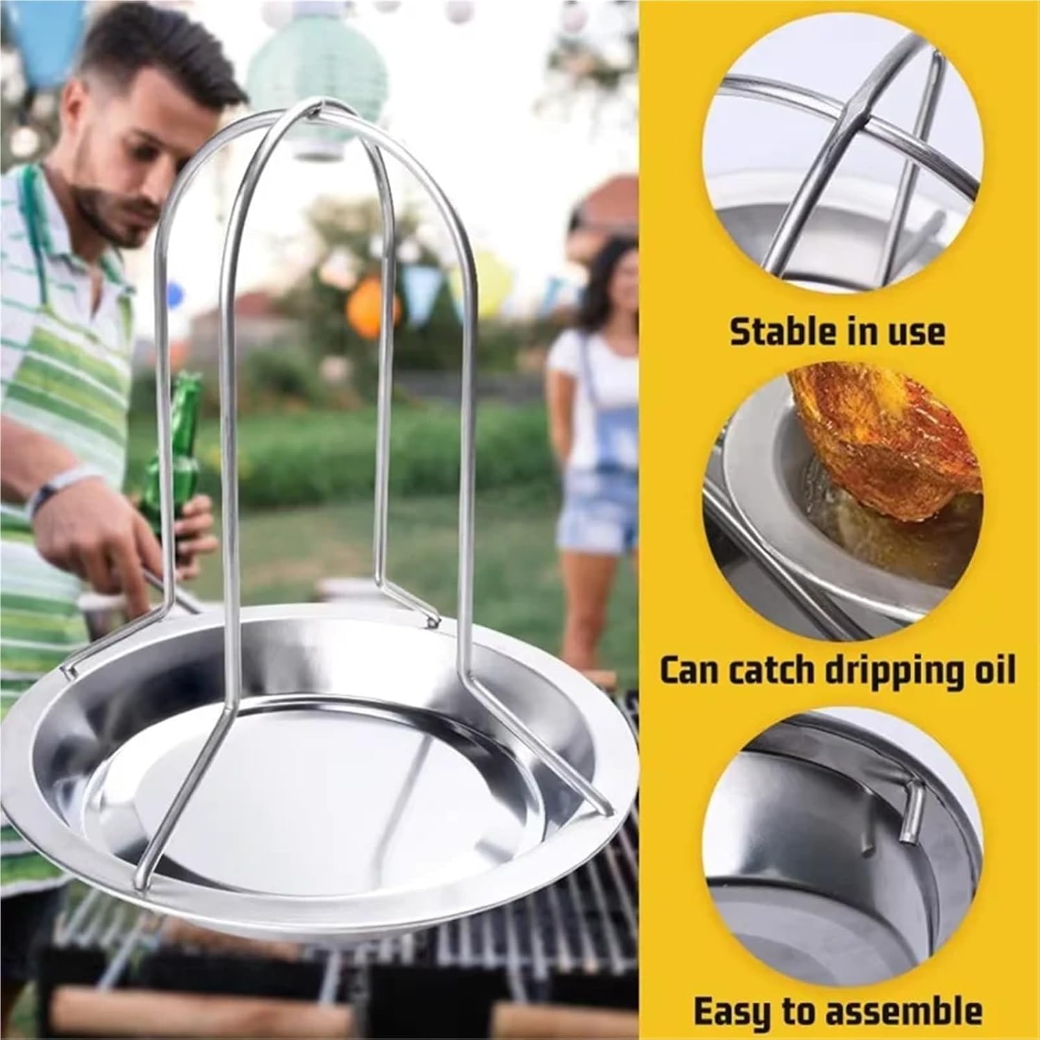 Stable 2pcs Camping Chicken Roaster Rack Stainless Steel Whole Stand with Pan for Grill Oven BBQ Smoker
