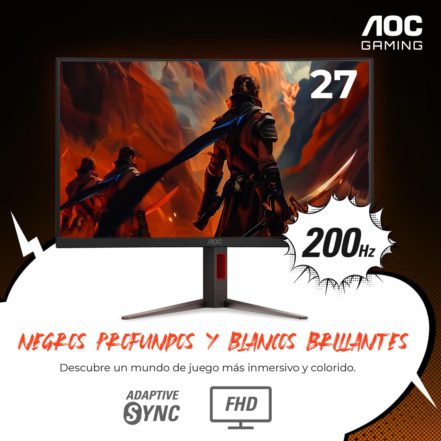 AOC Monitor curvo para jogos C27G4H de 27 polegadas, FHD 1920 x