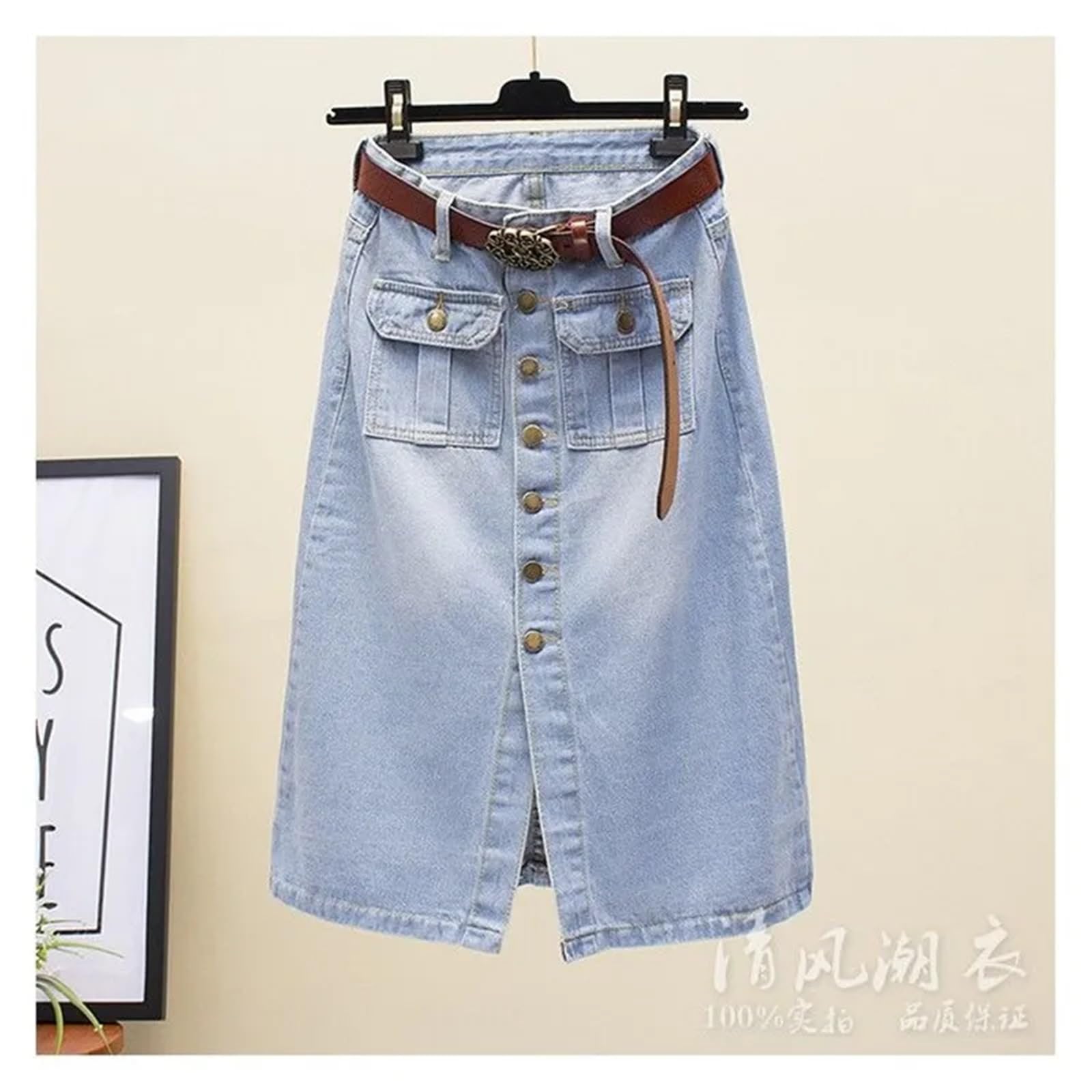 Gonne Longuette in Denim con Spacco Frontale da Donna Primavera Autunno per L'uso Quotidiano E per I Viaggi