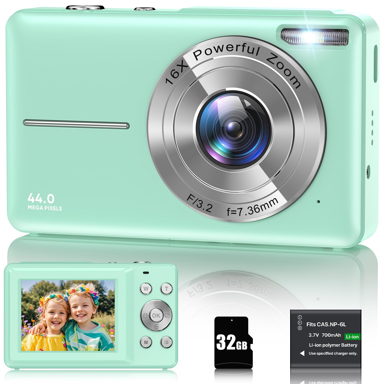 Digitalkamera 1080P 44MP Fotokamera 16X Digitalzoom Kamera, Vlogging Fotoapparat Kompaktkamera mit 2,4