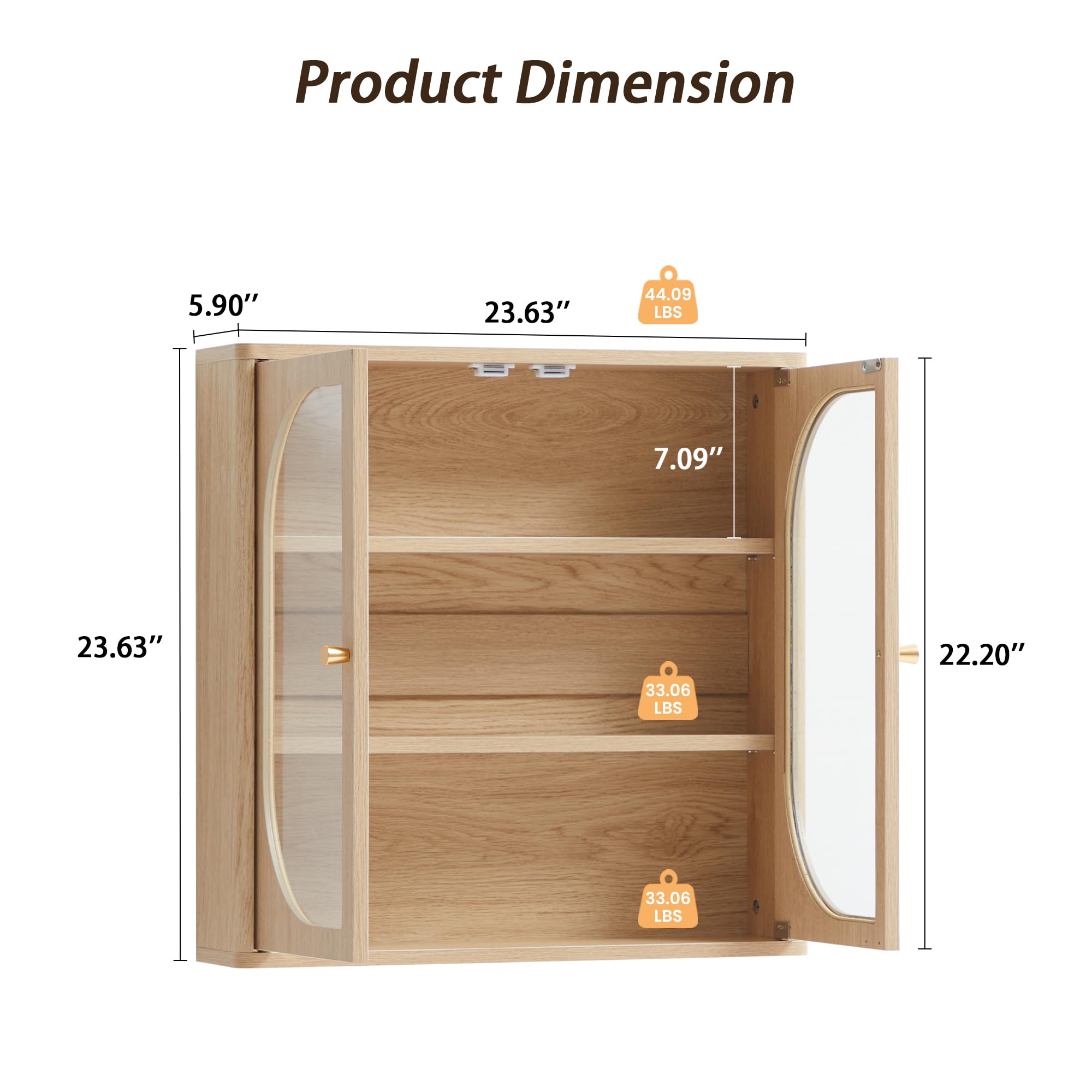 AVZEAR Wooden Bathroom Wall Cabinet with Arched Doors & Adjustable Shelf, Curved Medicine Wall Cabinet Over Toilet Wall Mounted Storage Cabinet for Bathroom, Kitchen, Living Room, Natural