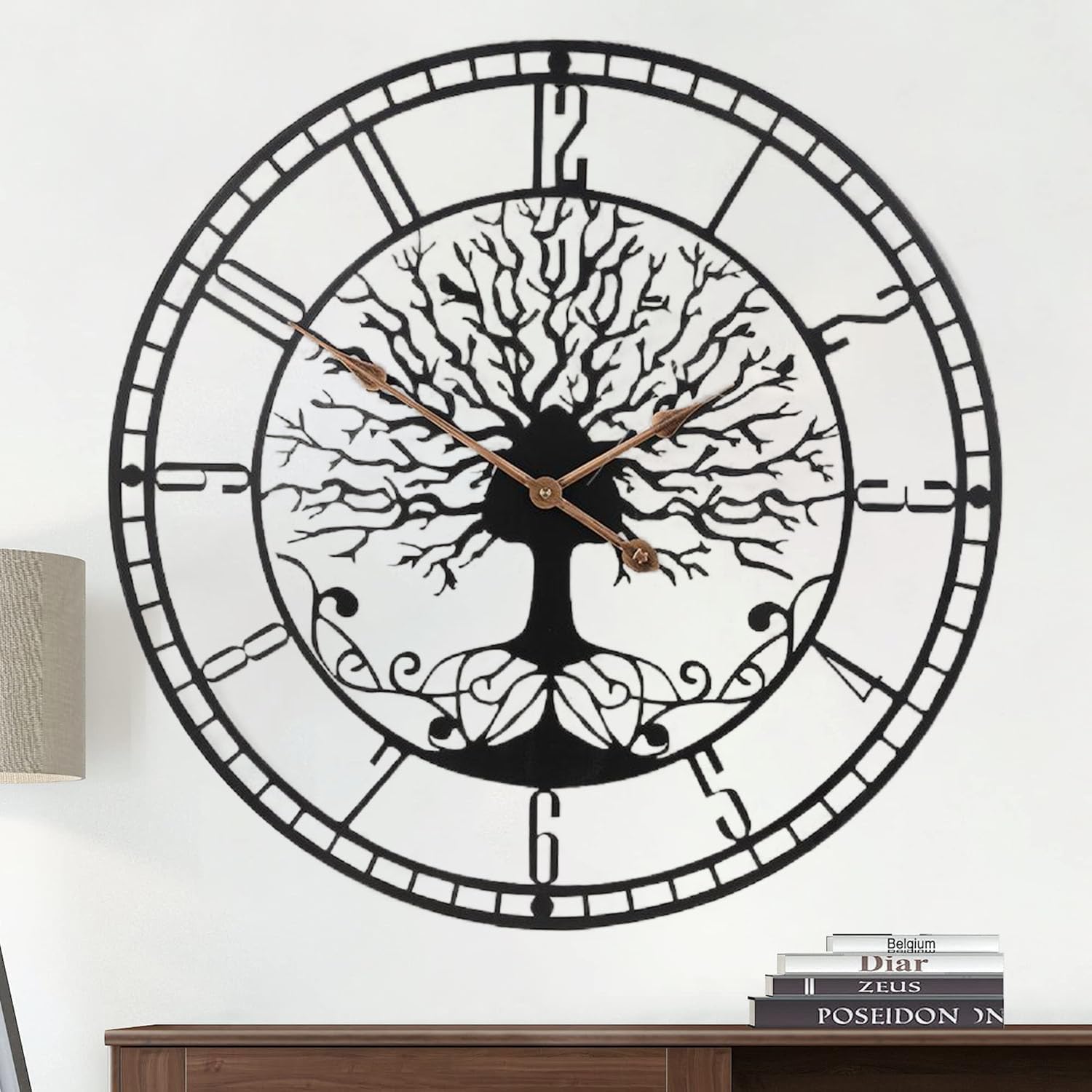 Horloge murale arbre de vie grand modèle en métal noir pour décorer un mur vide sans bruit