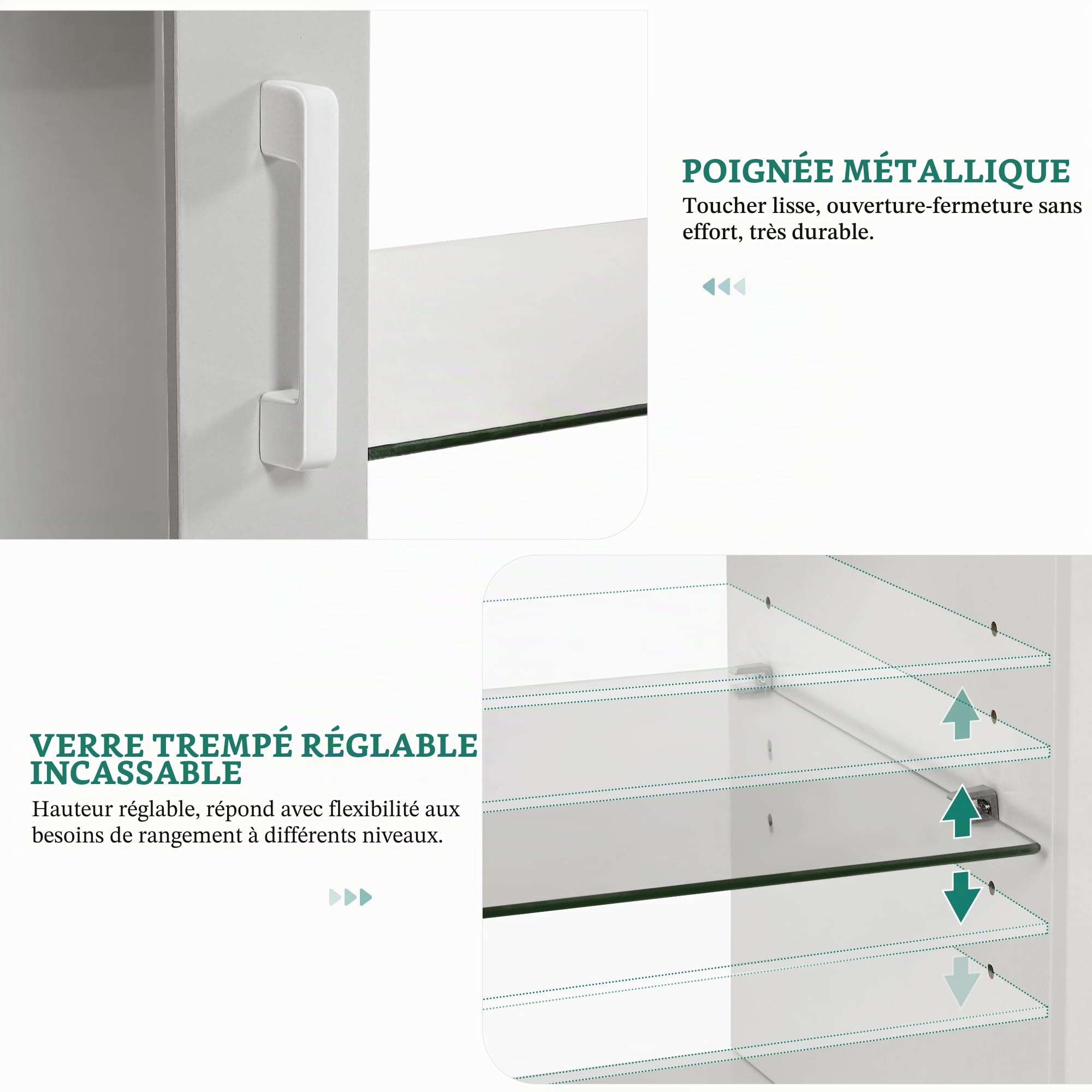 YITAHOME Meuble TV de 160 cm avec 7 LED RVB avec 2 armoires fermées, 3 étagères Ouvertes et étagère en Verre réglable, Centre de Divertissement Moderne pour Le Salon, 160 x 32 x 51 cm