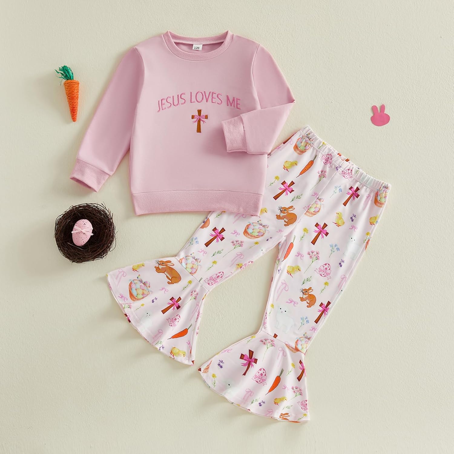 Twopumpkin Toddler Baby Girl Easter Outfit Long Sleeve Sweat Shirt and Pants Set 12 18 Months 2T 3T 4T 5T Girls Bunny Outfits - Image 4