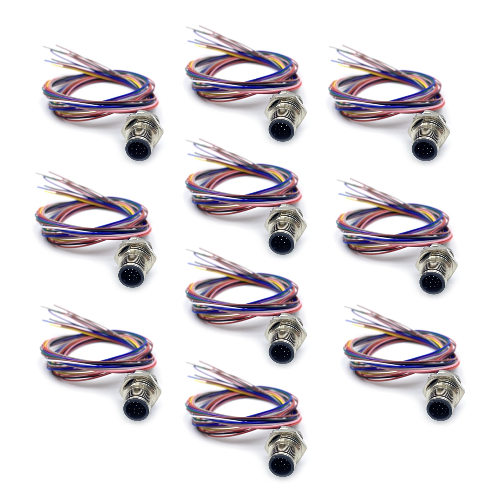 10 Stücke M12 12 Polig Männlich Verbindungsstück Kabel, Frontmontage Industriestecker Kabel IP67 Wasserdichter Luftfahrt Sockel Nicht Abgeschirmt Elektrisches Buchse Sensor 0.5Meter 30V 1.5A