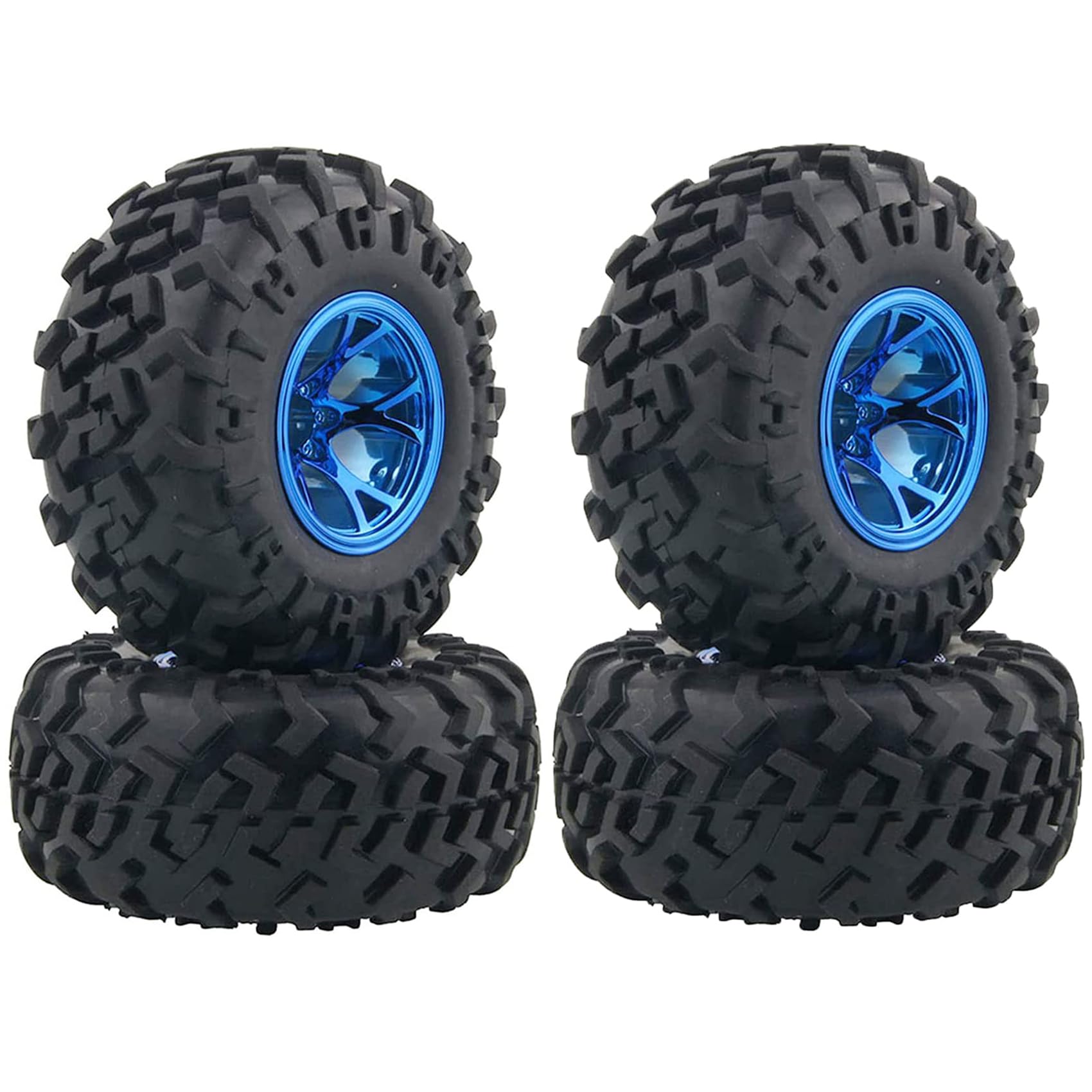 KINGCOO 4PCS 130MM Rubber Tyres Plastic Wheel Rims,1/10 RC Monster Truck Wheel and Tire Set for 1:10 RC Crawler Off-Road Car for HIMOTO HSP HPI SCX10 Tamiya Kyosho Buggy Spare Parts(Y-Shaped Blue)
