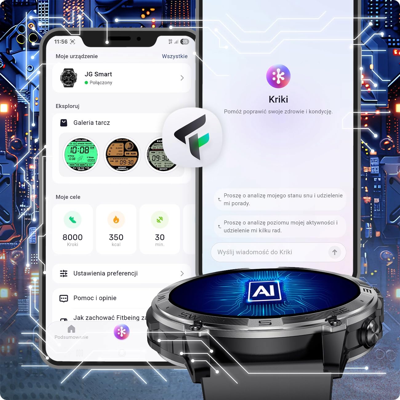 Smartwatch Męski GPS Rozmowy Wodoodporny Menu PL Sport Kompas 530mAh 3paski