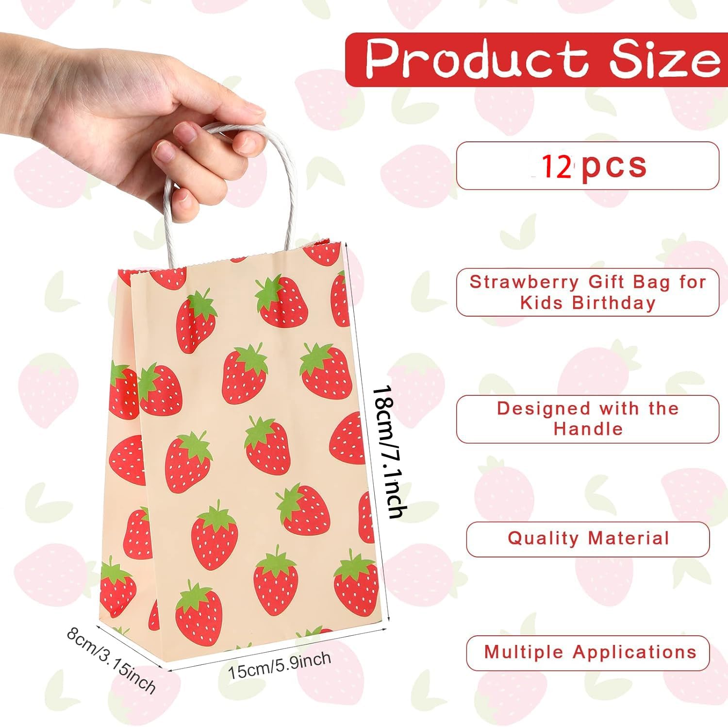 12Pcs Unique Small Strawberry Party Favor Treat Storage Bags with Handles for Berry Sweet Kids Girls 1st 2nd Birthday Kids Party Supplies image 4