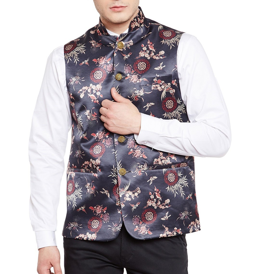 wintage Men's Premium Rayon Grandad Printed Nehru Jacket Vest Waistcoat-picture-18