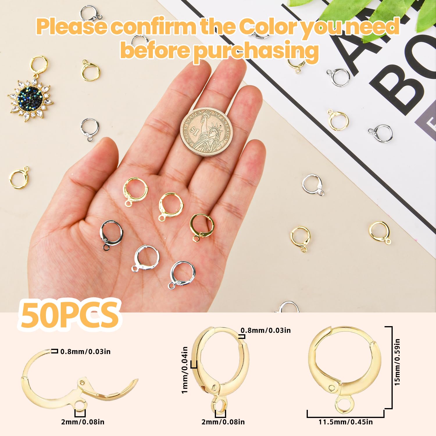 50Pcs 18K Gold Filled Earring Hooks for Jewelry Making, Round Lever Back Earrings Jump French Hook, Earring Supplies Findings Ear Wire with Open Loop for DIY Designs Earring Making (Silver)