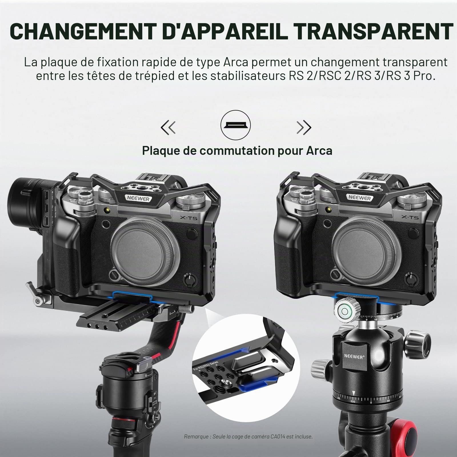 NEEWER Cage de Caméra Entière avec Fuji XT5 pour Plate-Forme Vidéo en Aluminium,Bouton d'Obturation,Cold Shoe,Rail OTAN,Base QR de Type Arca Compatible avec Accessoires SmallRig,Cardans DJI RS,CA014