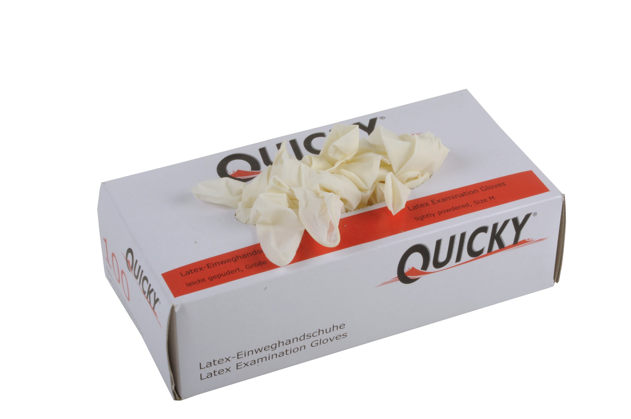 Quicky AQL 1.5 Lot de 10 boîtes de 100 gants jetables en latex Légèrement poudrés Blanc Taille M