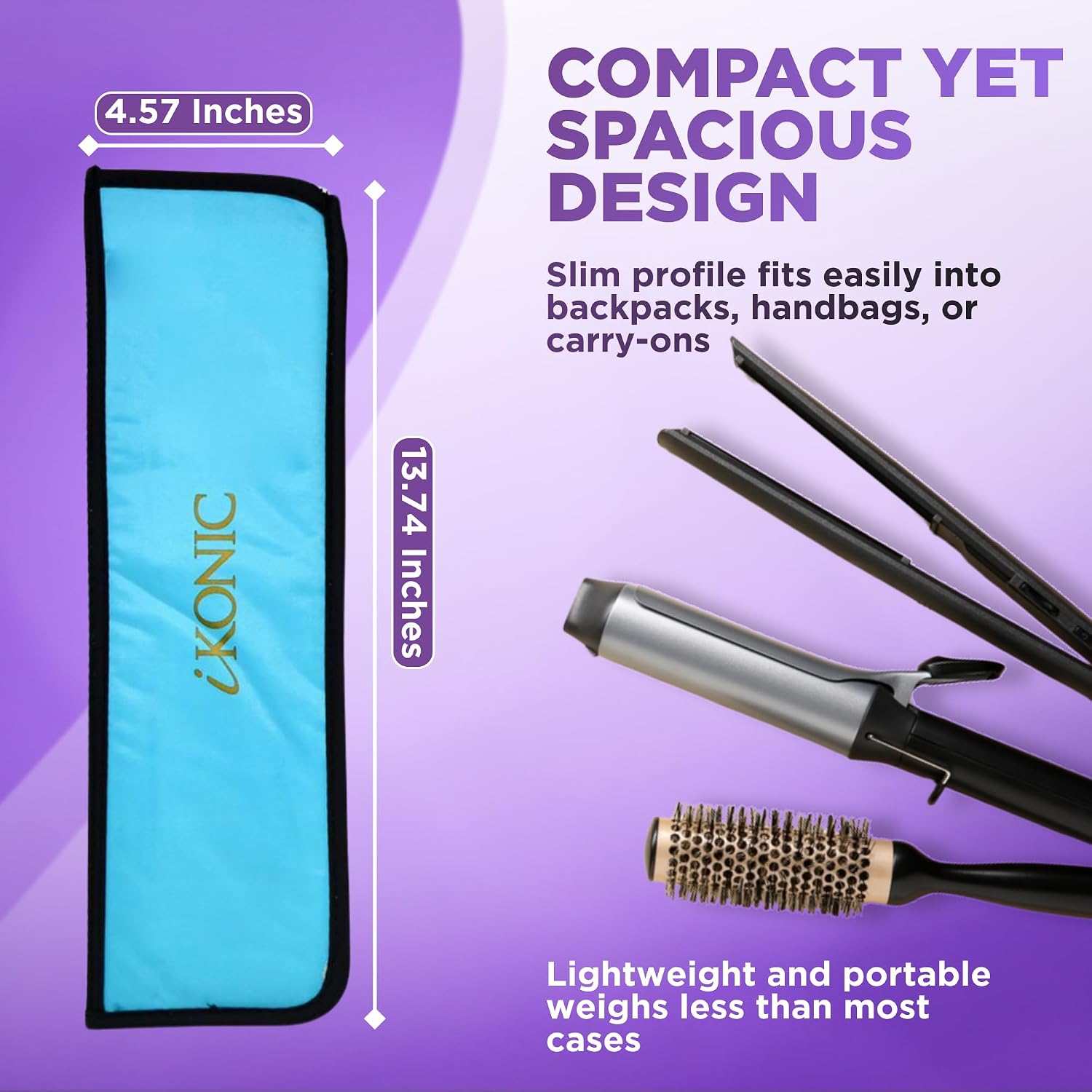 IKONIC Heat Resistant Hair Tools Travel Bag - Compact Storage Flat Iron Travel Case - Ceramic-Lined Waterproof Curling Wand & Airwrap Hair Tool Bag - Safe Holder for Hot Styling Accessories