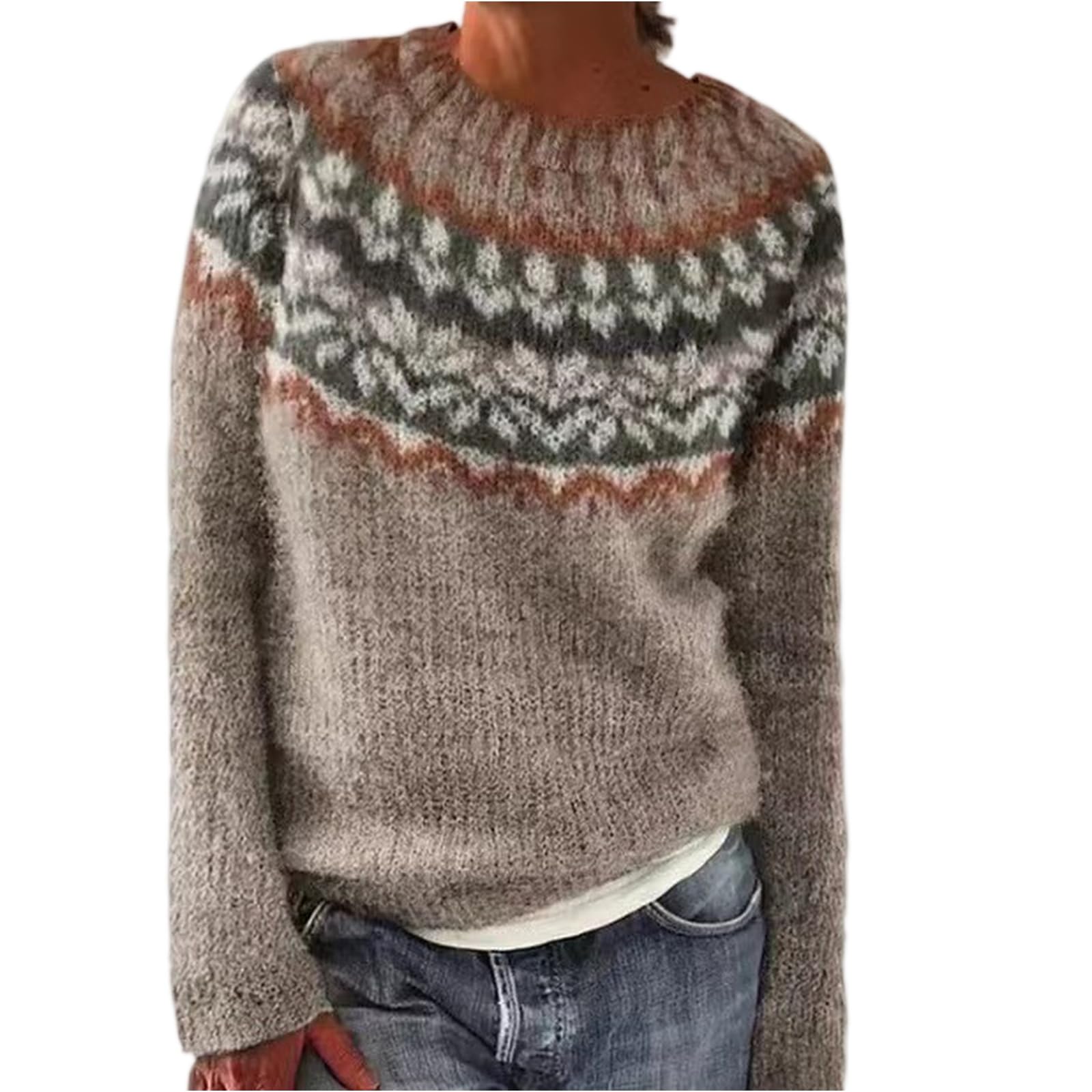 Womens Sweater Fall Vintage Striped Cute Sweaters Chunky Knit Long Sleeve Chunky Tops Casual Crew Neck Winter Clothes