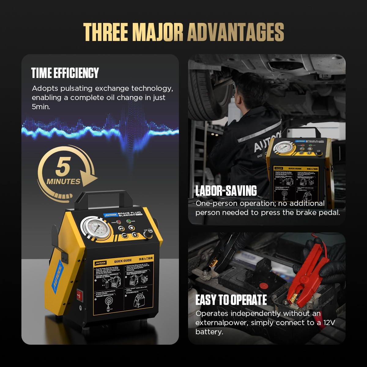 AUTOOL Brake Fluid Bleeder, 12V Electric Brake Fluid Exchange Machine with 9 Adapters, 5-Minute Pulsation Oil Change, One-Person Operation & Simultaneous Two-Wheel Refilling for Cars
