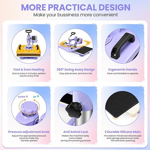 Miniatura 8 de AKEYDIY Prensa de calor, máquina de prensa de camisetas 8 en 1 de 15 x 12 pulgadas, máquina de transferencia de calor industrial digital de 360,