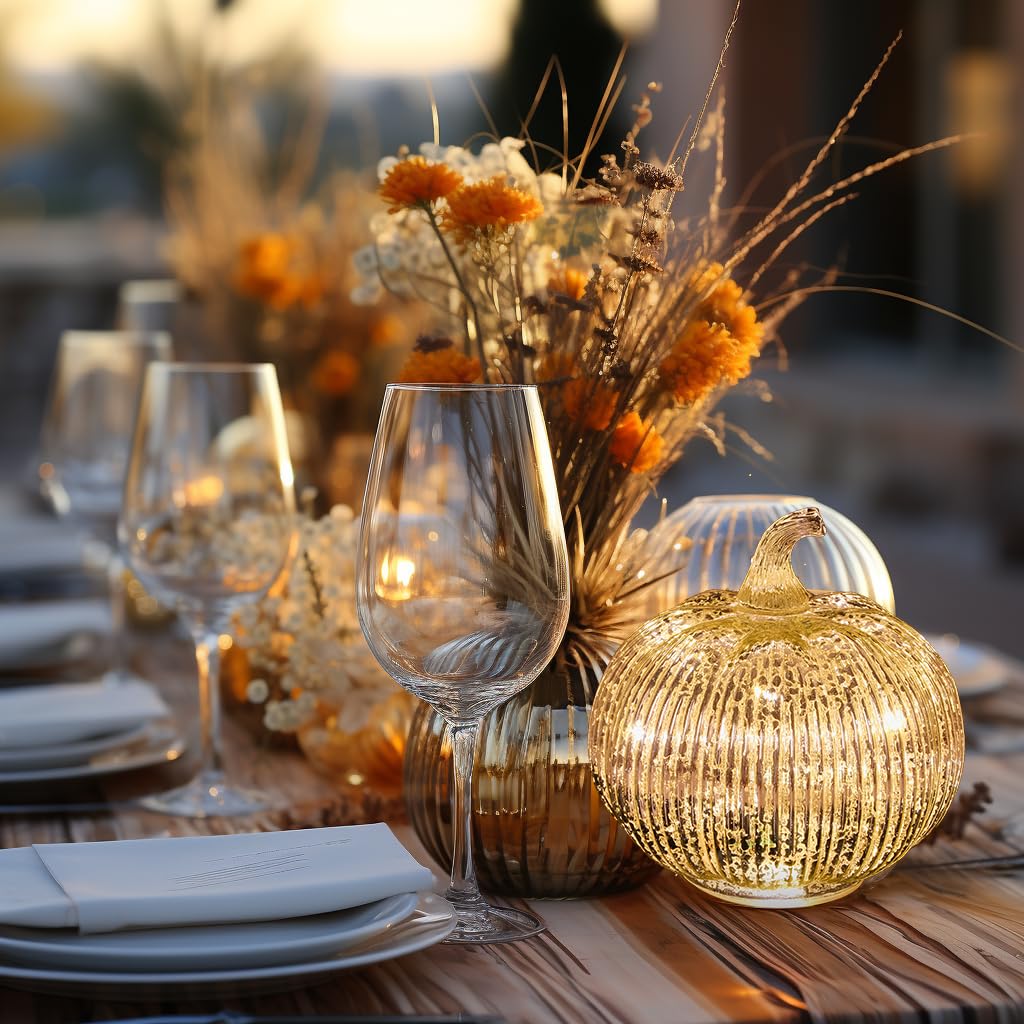hvfun Zucca in vetro mercurio che si illumina con timer, decorazione autunnale per la casa, lampade per decorazioni festive, decorazione a zucca del Ringraziamento (argento)