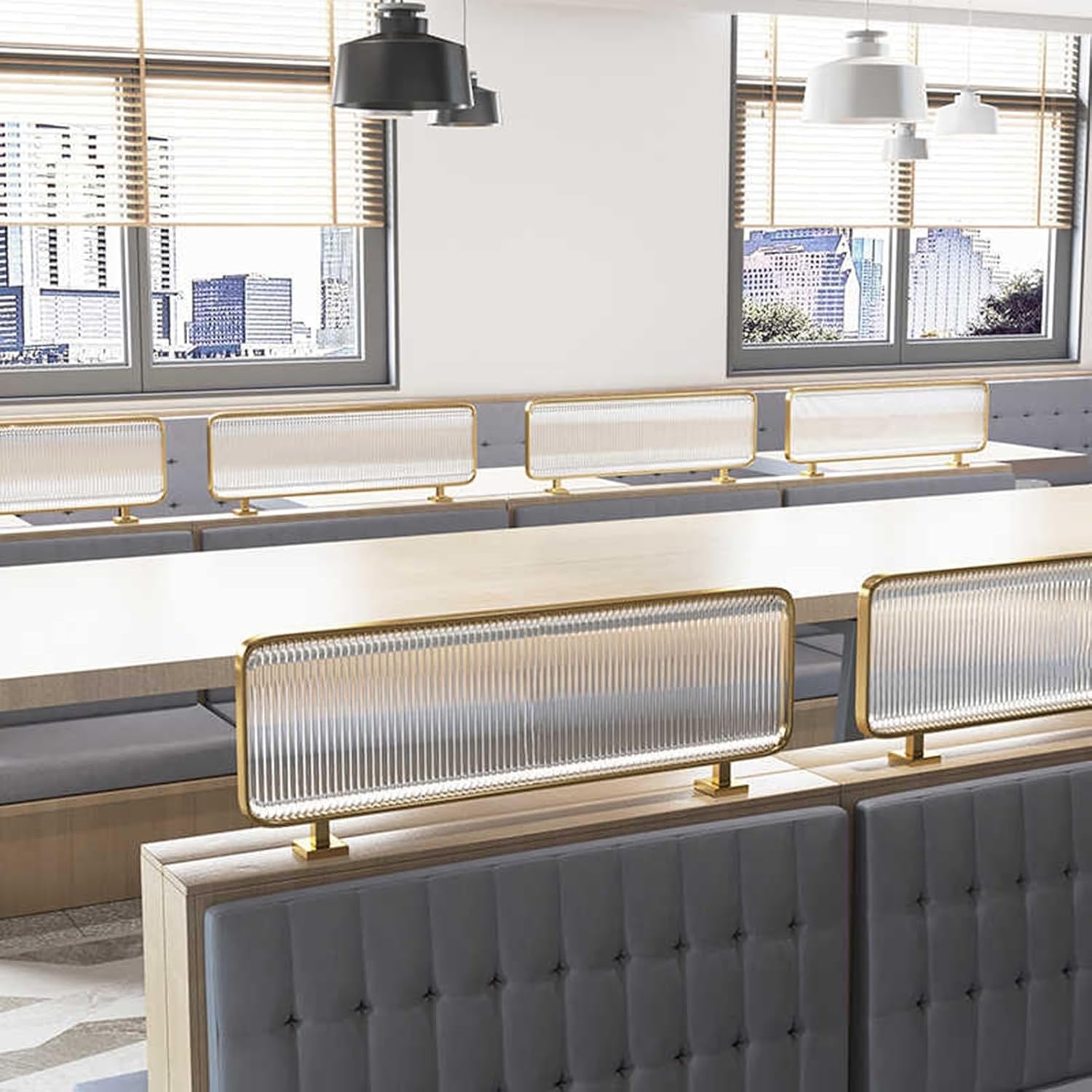 レストランのストライプガラス装飾パーティション半プライバシーダイニングスペース装飾パーティションレストランカウンタートップパーティシ