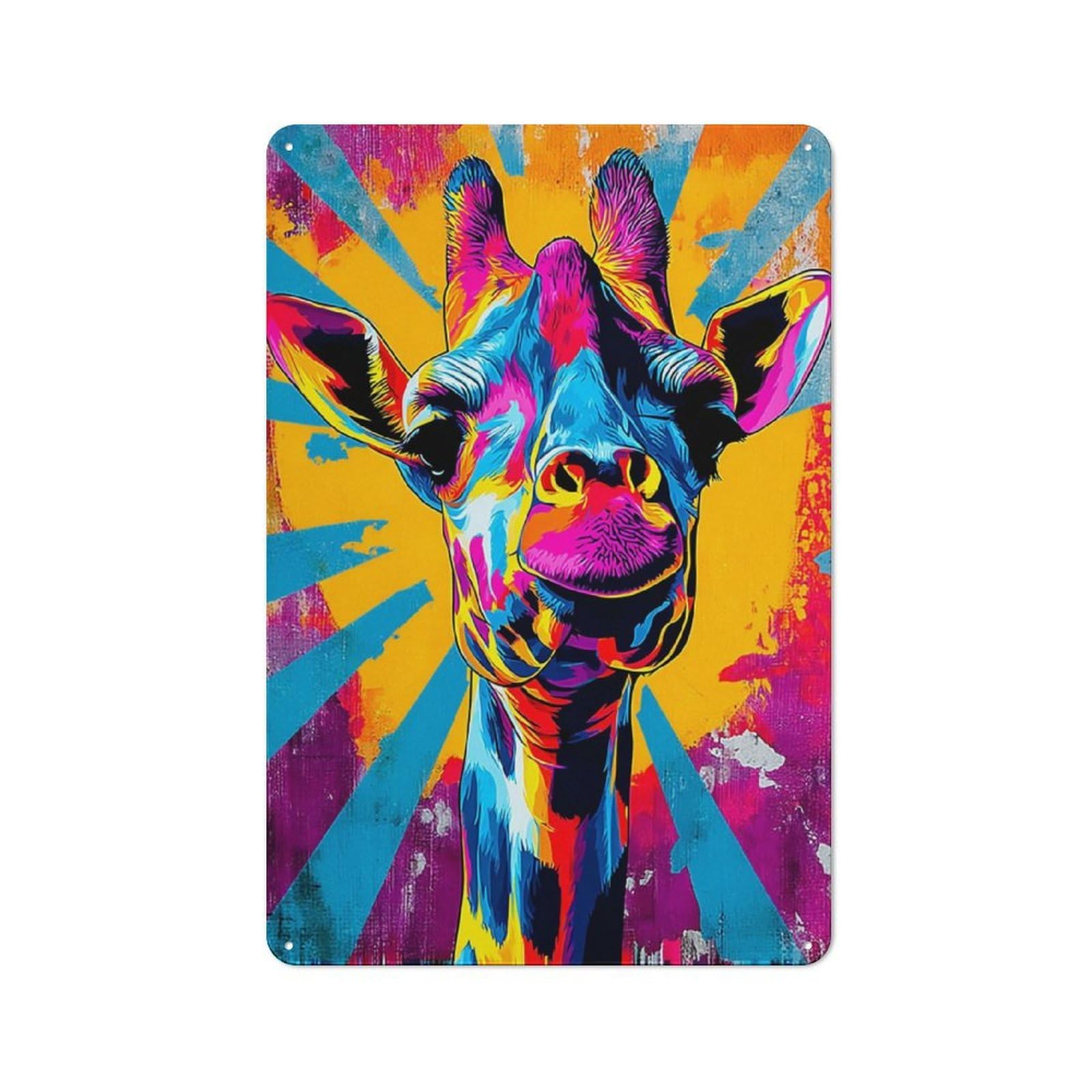Junmoney Colorful Giraffe Pop Art -1 Metal Sign 30X20cm, Vintage Bar Wall Plaque For Diner, Restaurant, Shed Or Kitchen