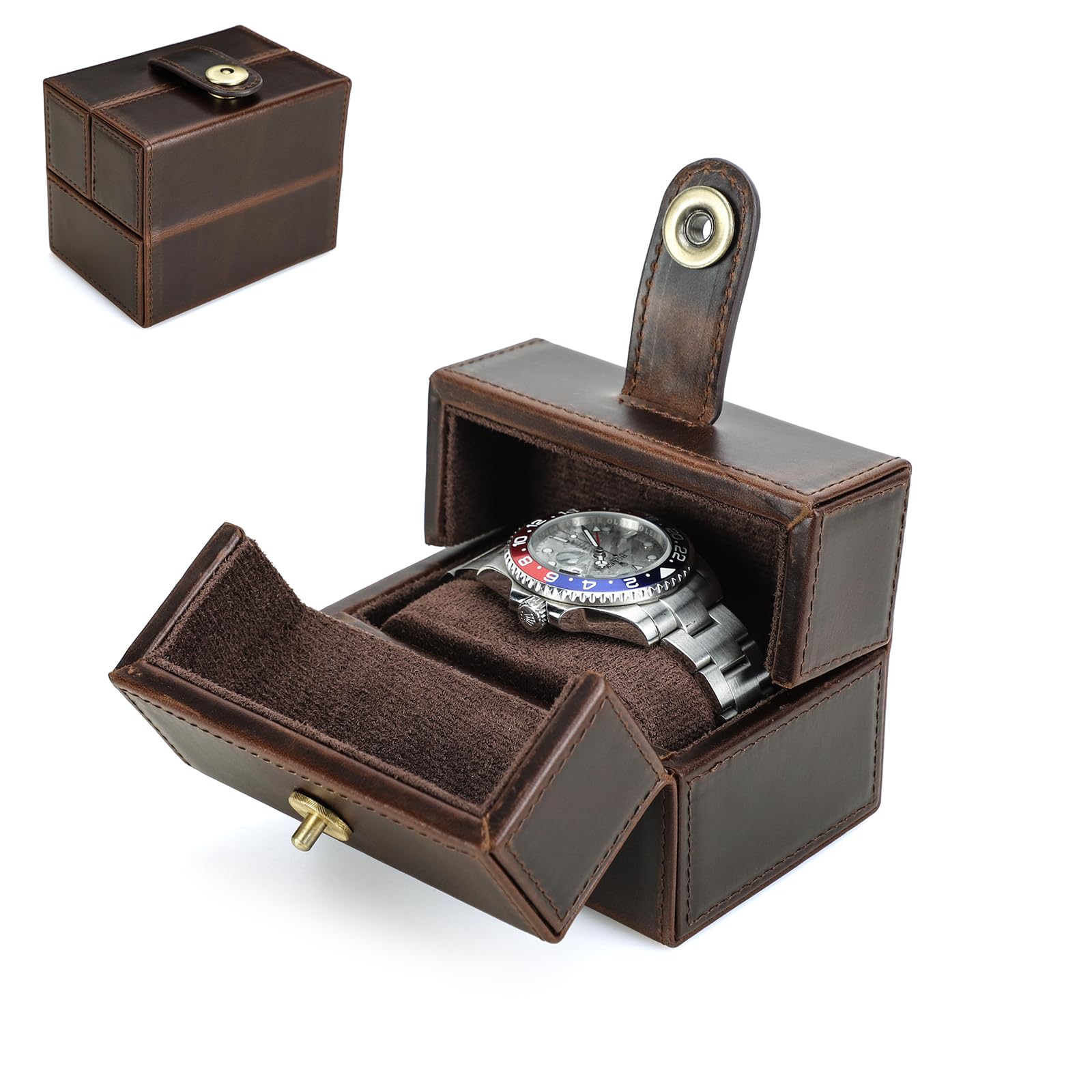 HVMBEUGOS Leather Watch Box, Elegant Storage Case for Watch, Double Open Watch Travel Organiser (1 Slot)