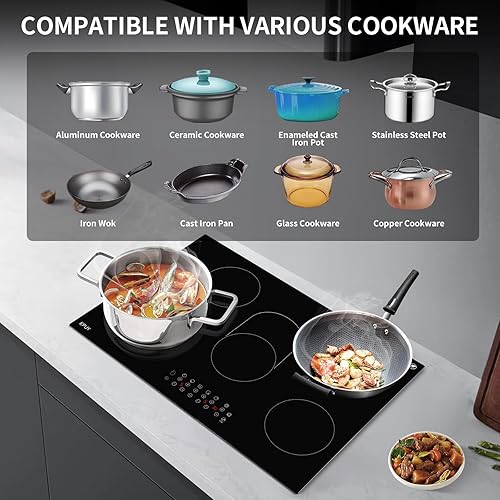 Miniatura 4 de KPUY Estufa eléctrica de 30 pulgadas (220-240 V para cable duro, sin enchufe), 8500 W, 5 quemadores, quemador integrado de encimera, sensor táctil,