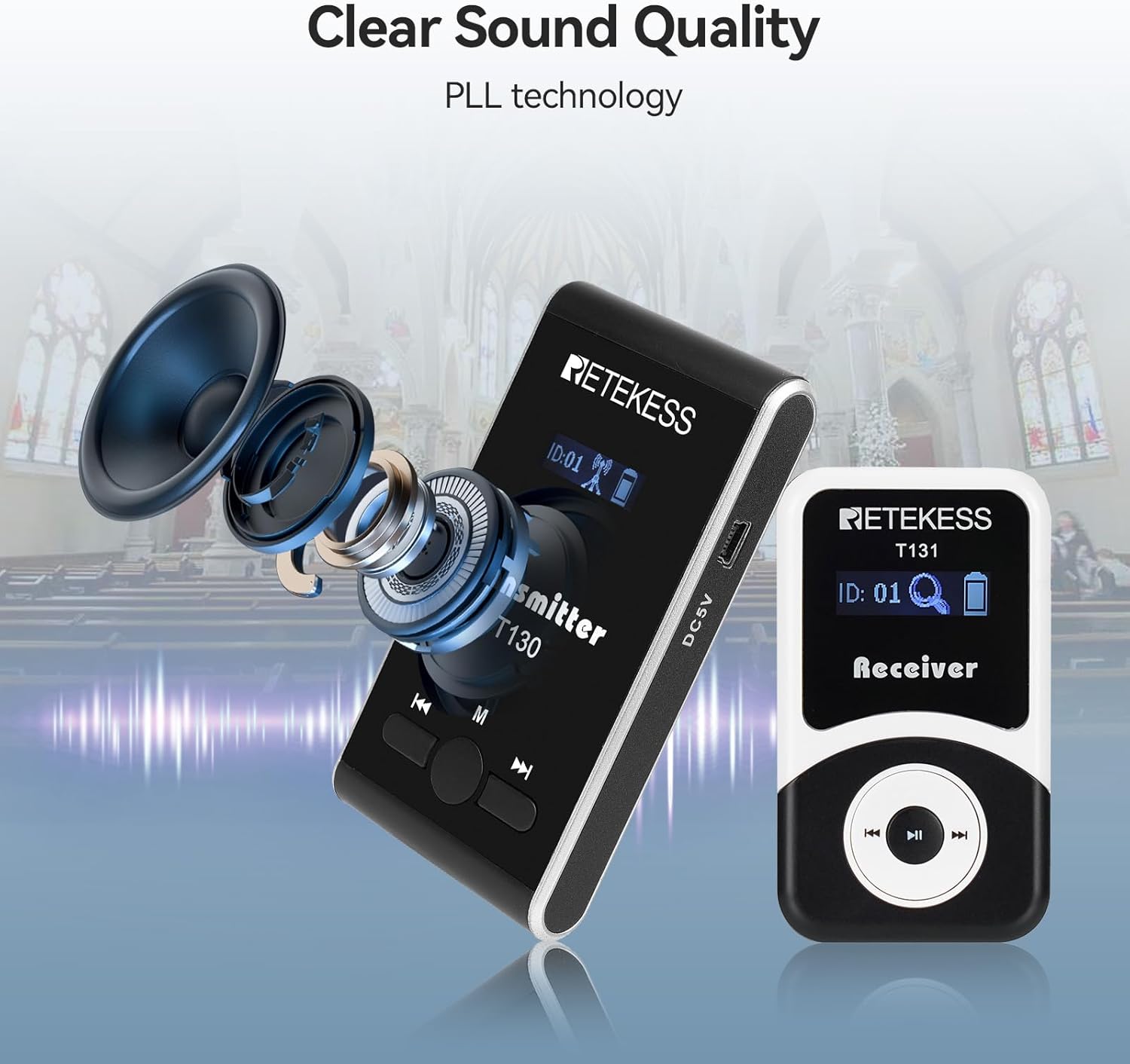Retekess T130 Wireless Tour Guide System, Tour Guide Microphone and Speaker, Translation Equipment for Church, School and Factory (Conventional)