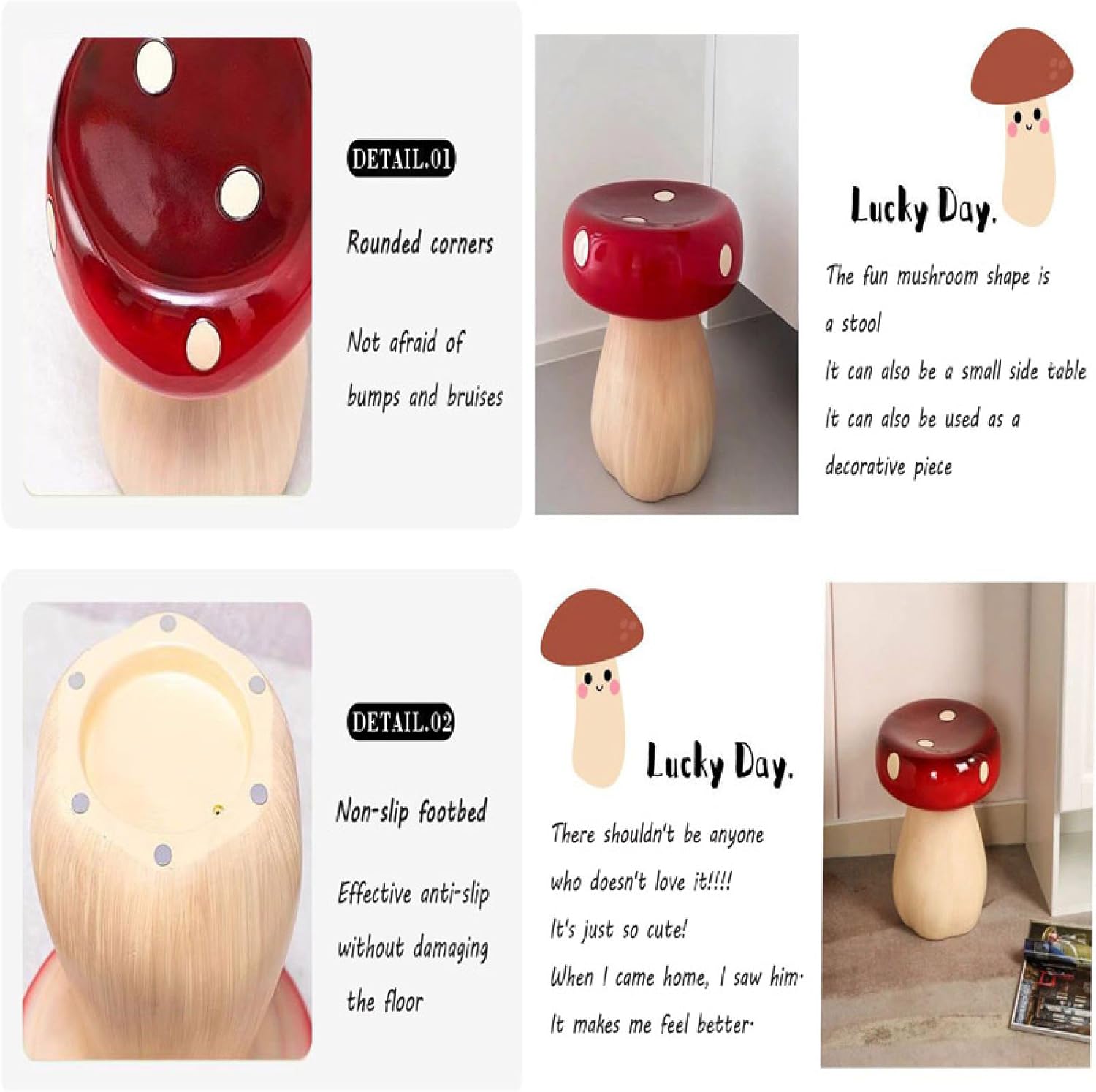 ACICS Mushroom Stool Living Room Round Seat Stool Shoe Changing Small Stool Comfort Footstool with Fiberglass Seat for Living Room Bedroom Nursery Garden Outdoor Patio Stool Decoration, ssdcc-1