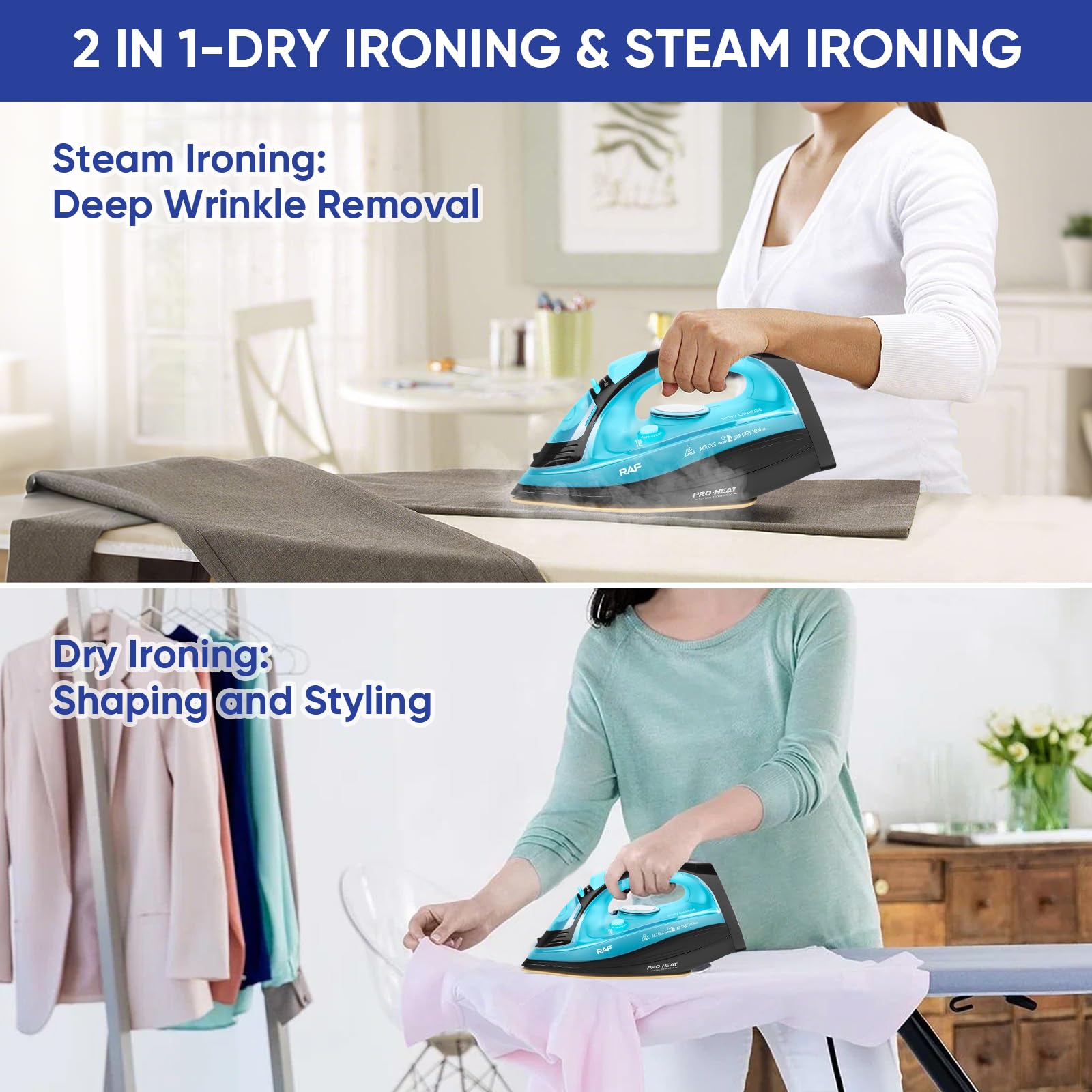 Ferro a vapore senza fili, 2400 W, ferro da stiro Powersteam, ultra ceramica, anticalcare e antigoccia, funzione acqua spray, vapore verticale, autopulente con serbatoio dell'acqua da 320 ml