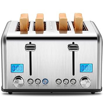 REDMOND 4 Slice Toaster, Countdown Stainless Steel Toaster with Bagel, Defrost, Cancel Function, Extra Wi