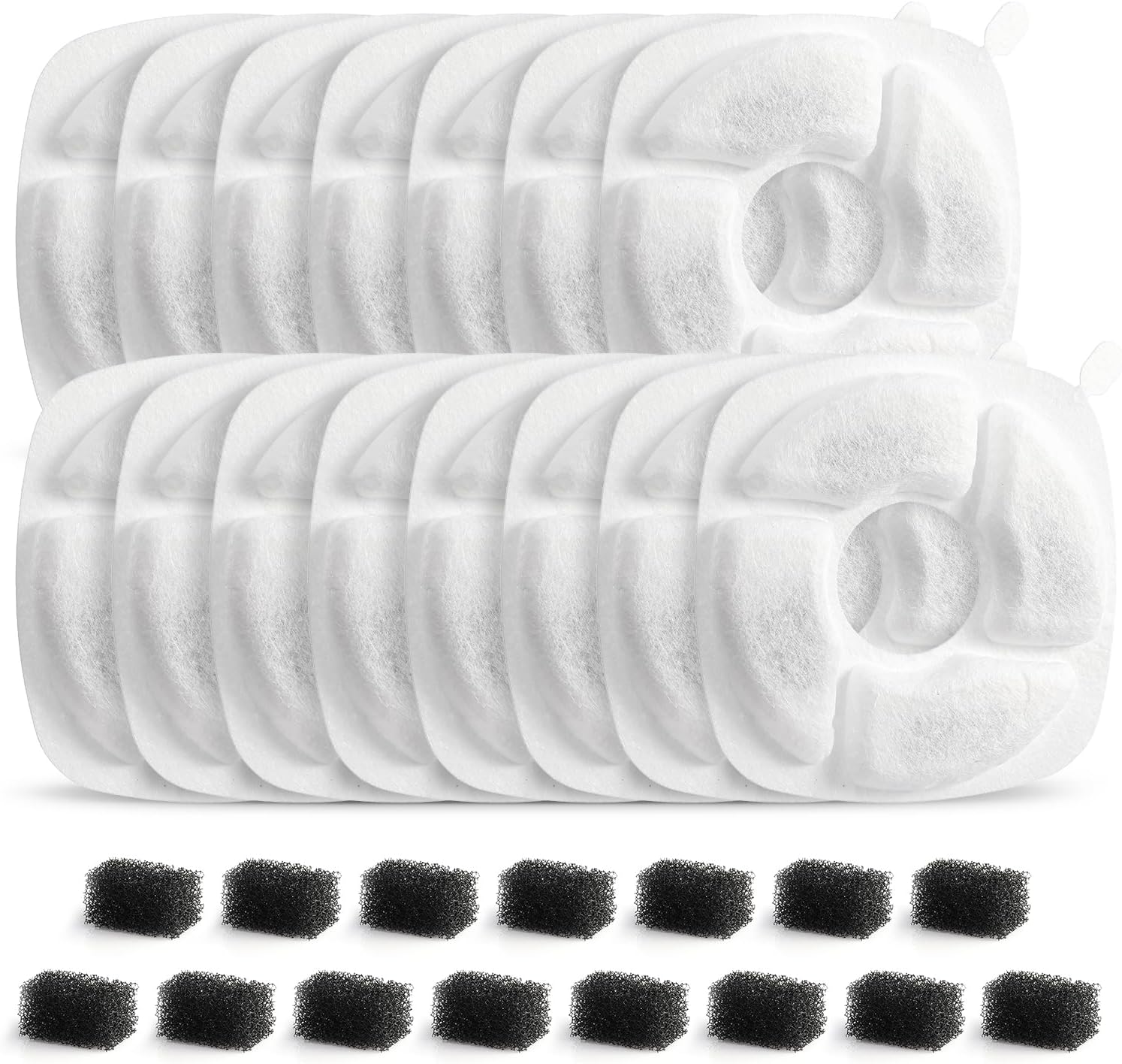 30 Pcs Cat Water Fountain Filter, 15 Pack Replacement Filters & 15 Pack Pre-Filter Sponges Fit for Veken 67oz, 95oz, 135oz & 118oz MIUZZY Pet Dog Water Dispenser 15 Filters+15 Sponges
