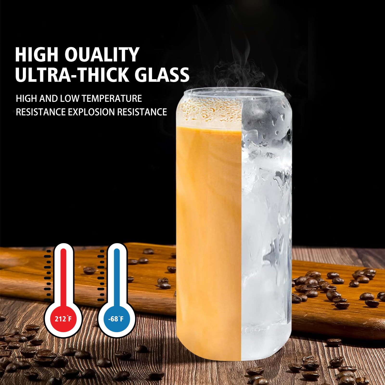 Vasos de vidrio de 20 onzas con tapas y pajitas, 2 unidades, tazas de café helado de vidrio, vaso de vidrio de 20 onzas con tapa de bambú y popote para batidos, cerveza de cóctel, whisky, 8