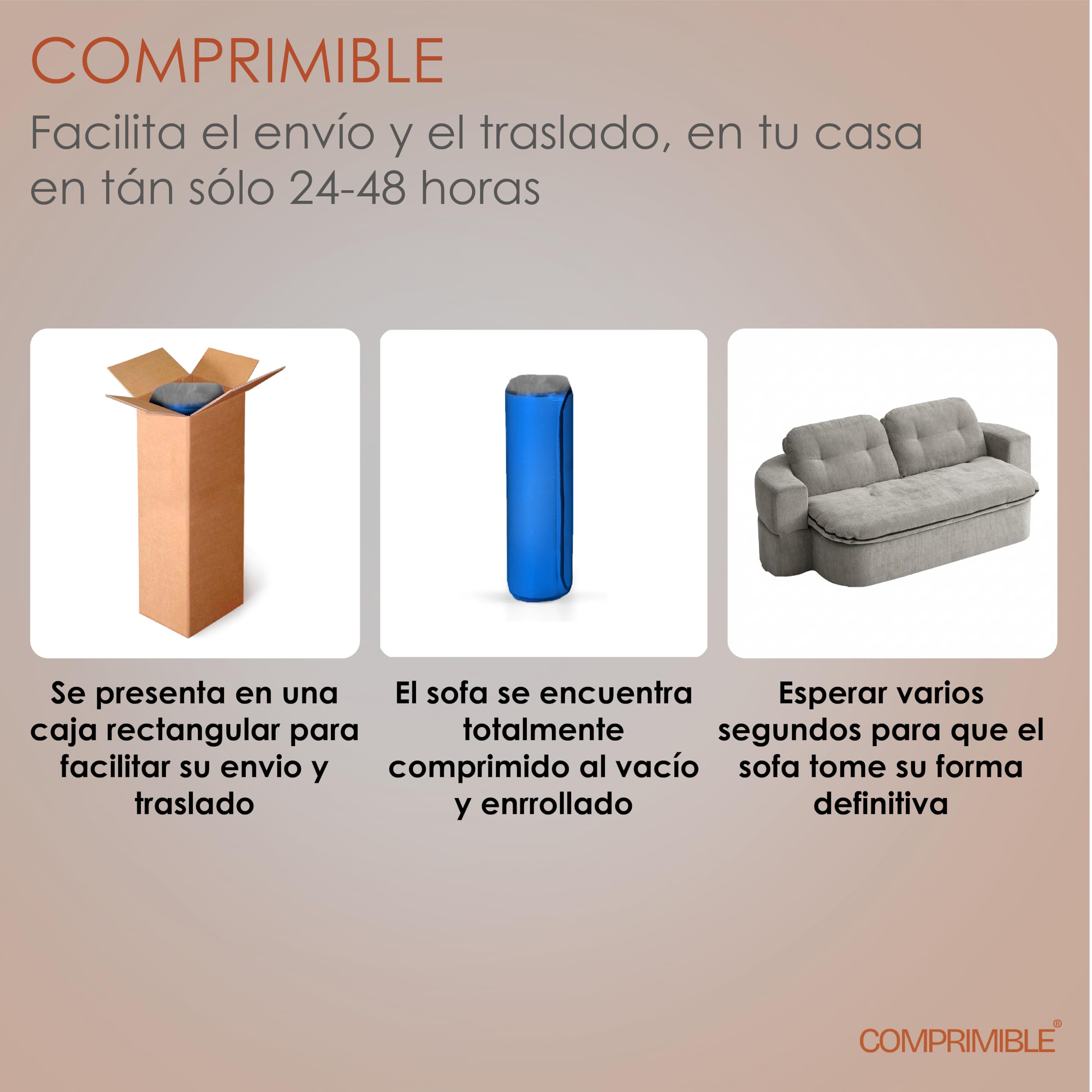COMPRIMIBLE Kangoo | Sofa Modular de 2 plazas. Convertible en Cama. Fabricado en Tela de Lana Resistente al Desgaste e Interior con Espuma polimérica de Alta Densidad. 200x100x70 Gris