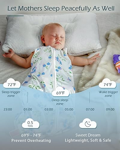 Miniatura 6 de Sacos de dormir unisex de algodón orgánico para bebés, sacos de dormir para bebés, cremalleras seguras de 2 vías 0.5TOG para bebés