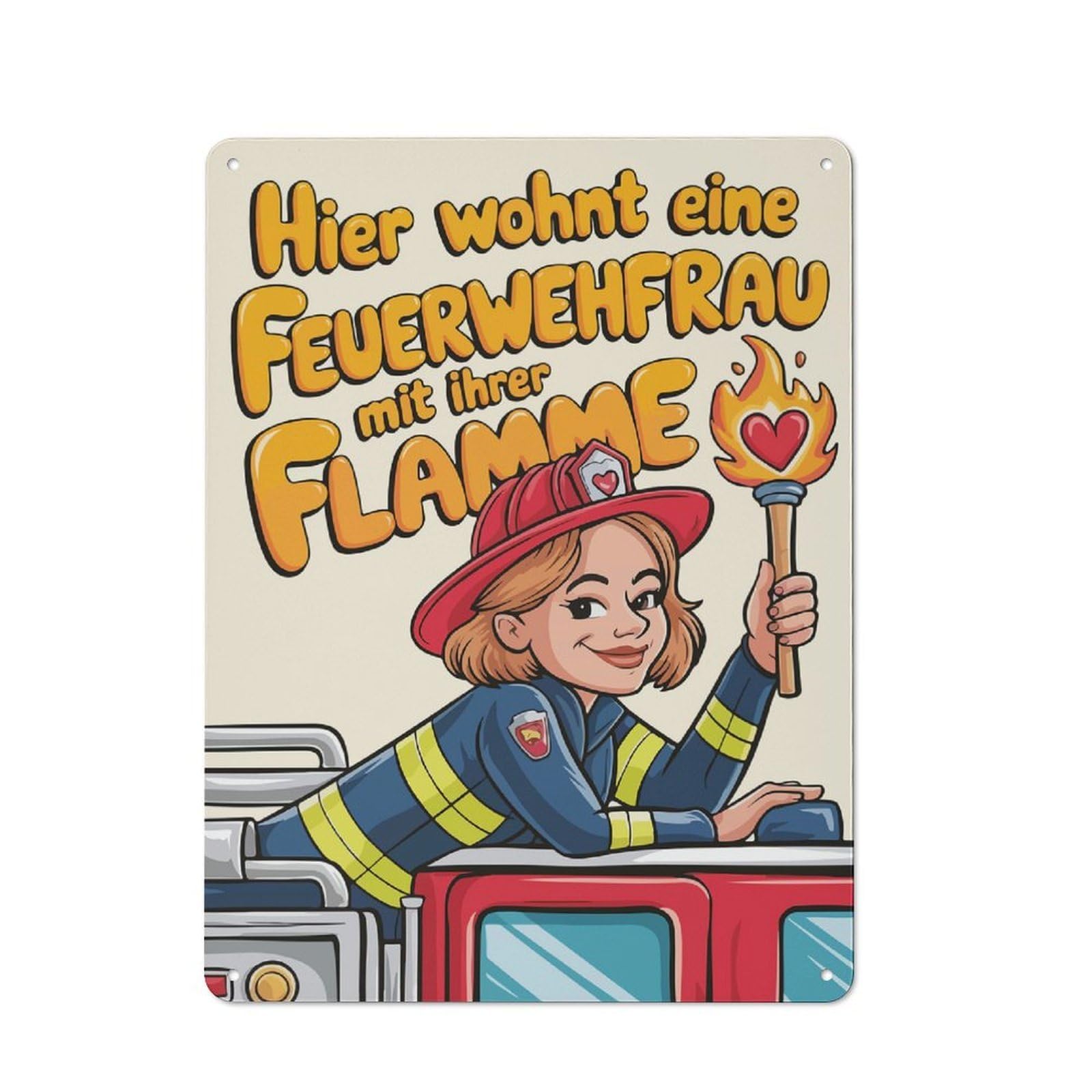 Junmoney Firefighter Woman With Flame Vintage Tin Wall Plaque 40X30cm For Café Or Restaurant, A Decorative Christmas Gift For Café Owners And Decorators